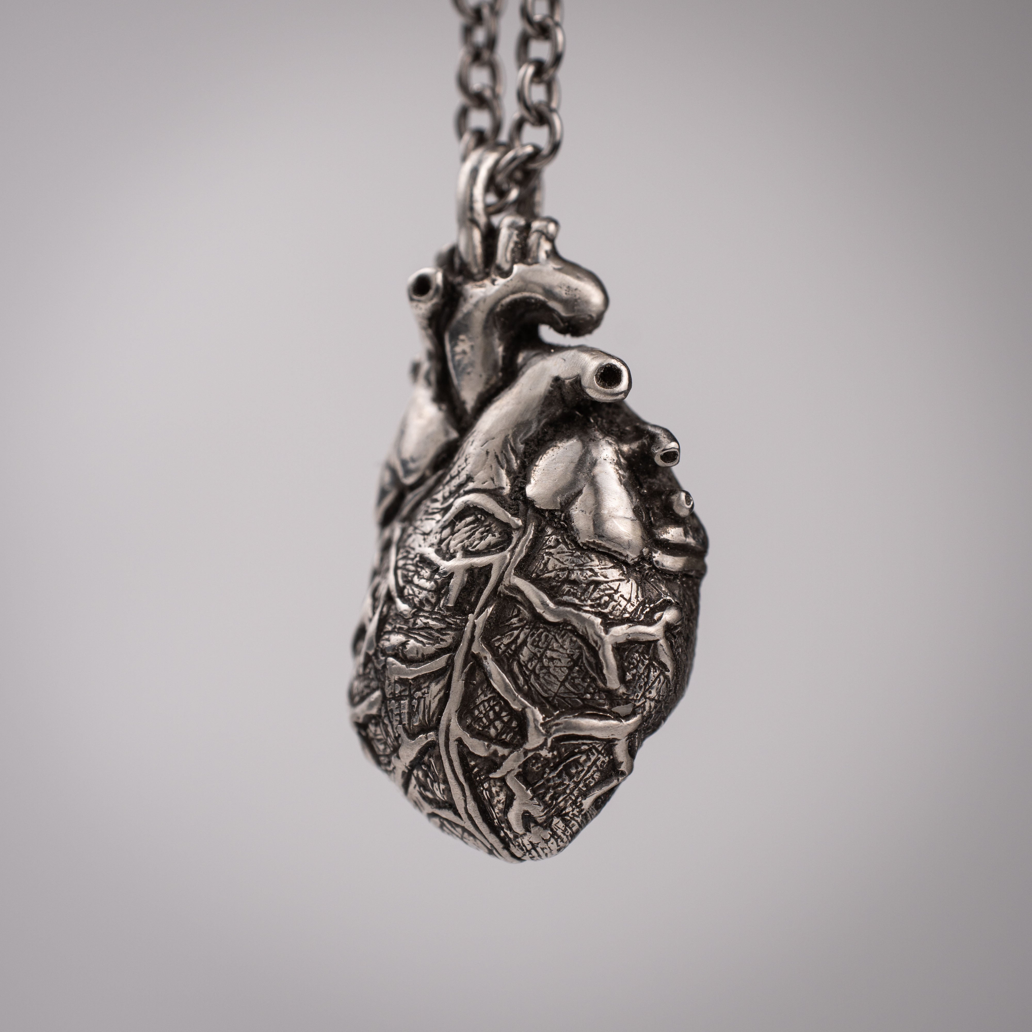 Anatomical Heart Pendant – Handmade Gothic Symbol Sterling Silver 925