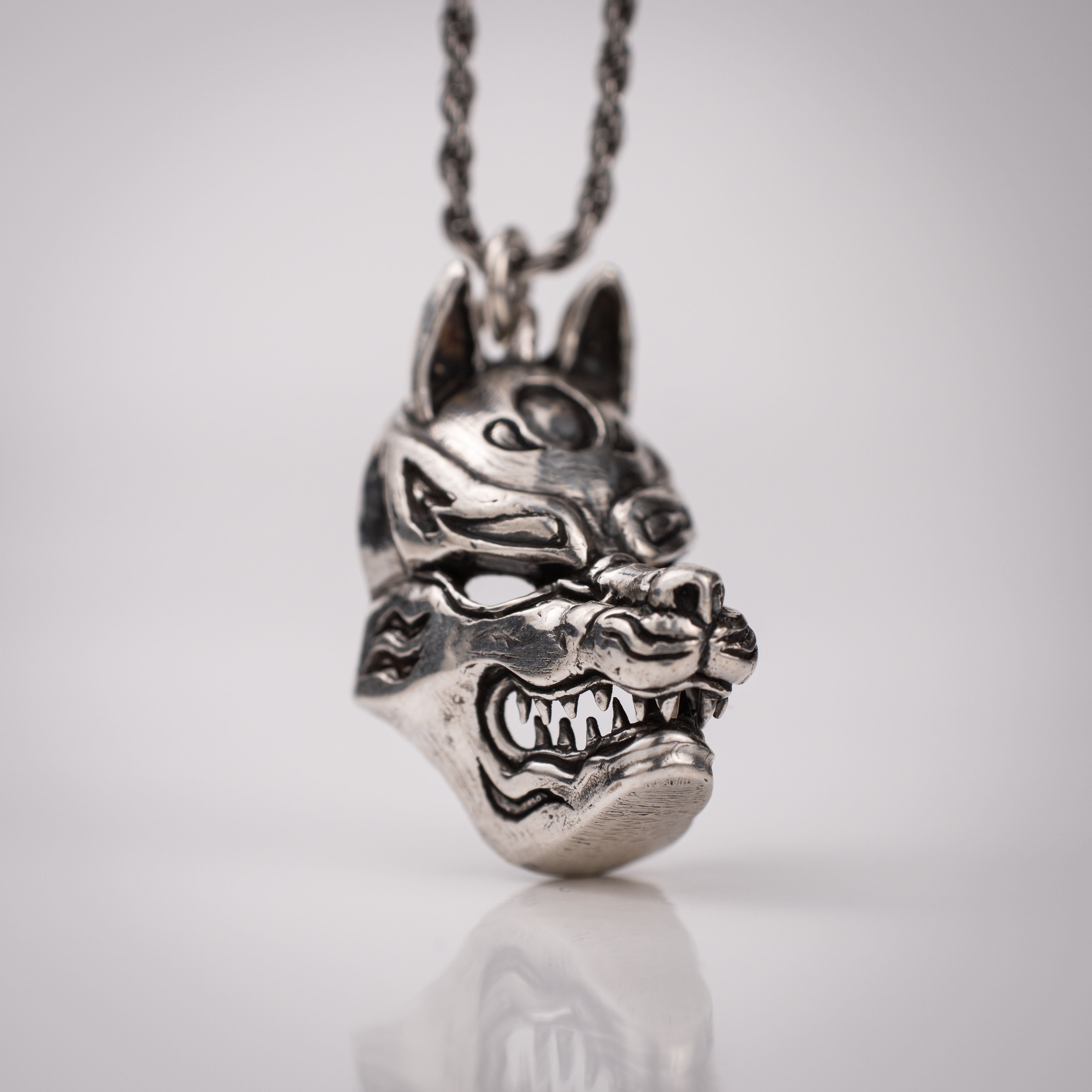 Kitsune Mask Pendant – Japanese Yokai in Sterling Silver 925