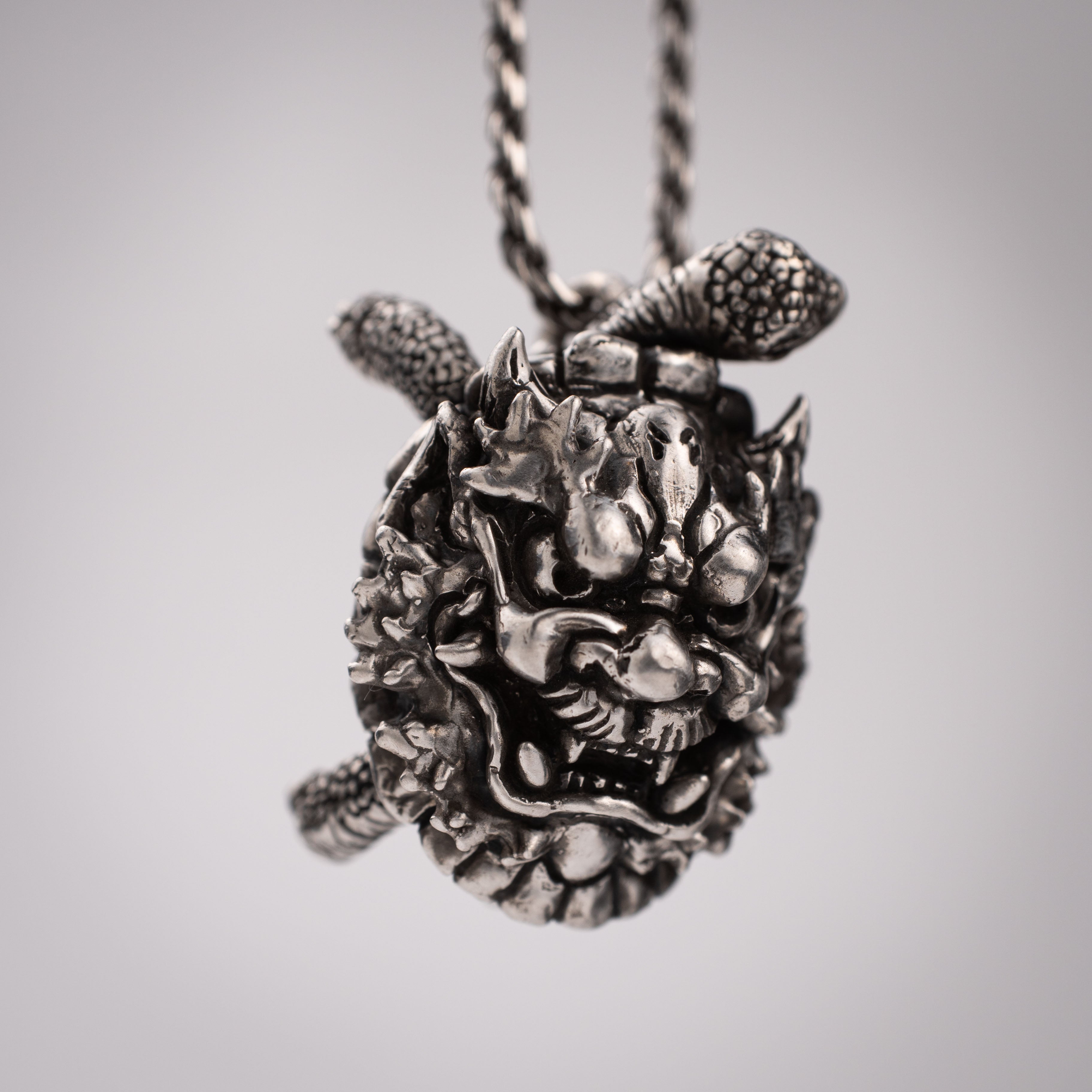 Turtle & Oni Pendant – Fusion of Sea and Myth in Sterling Silver 925