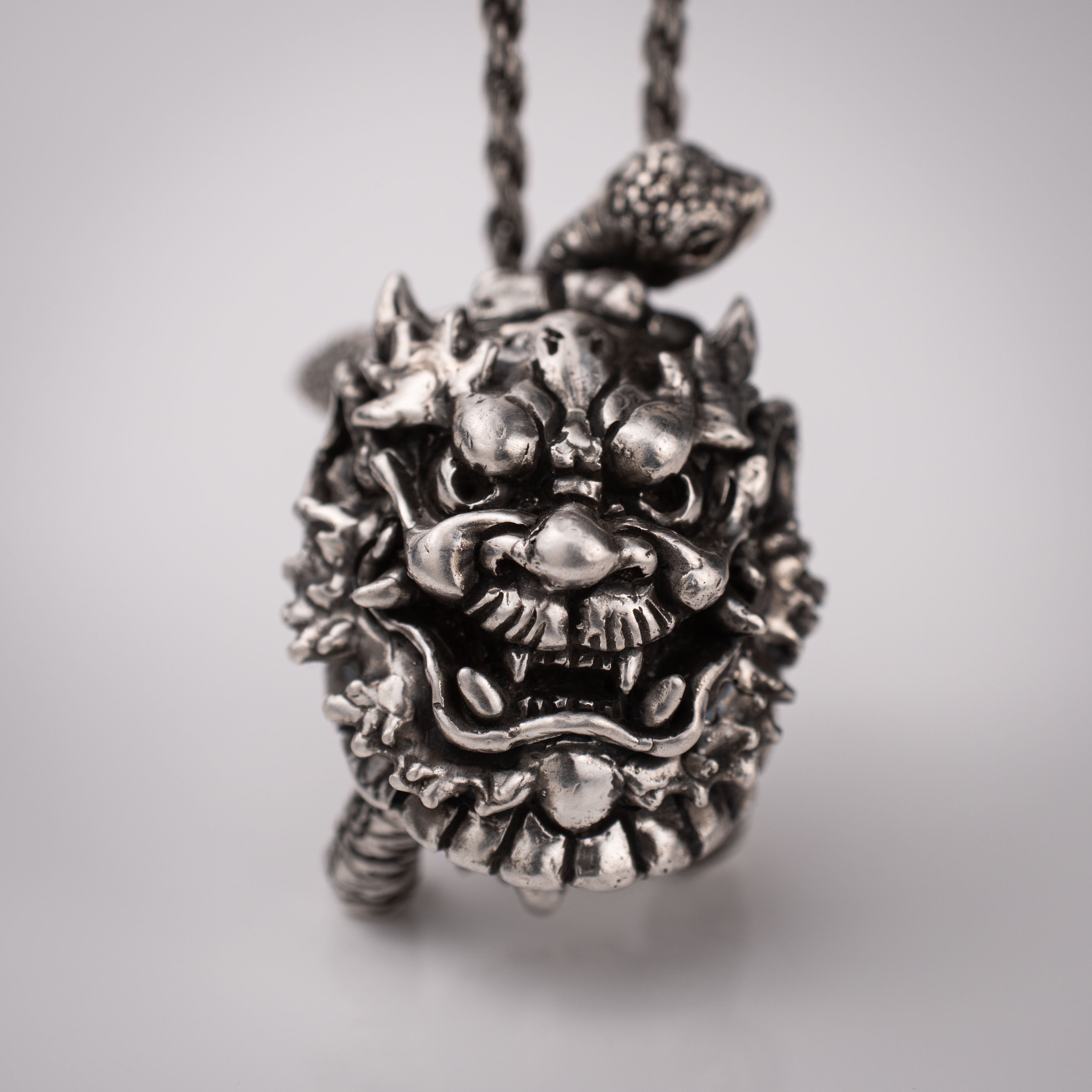 Turtle & Oni Pendant – Fusion of Sea and Myth in Sterling Silver 925