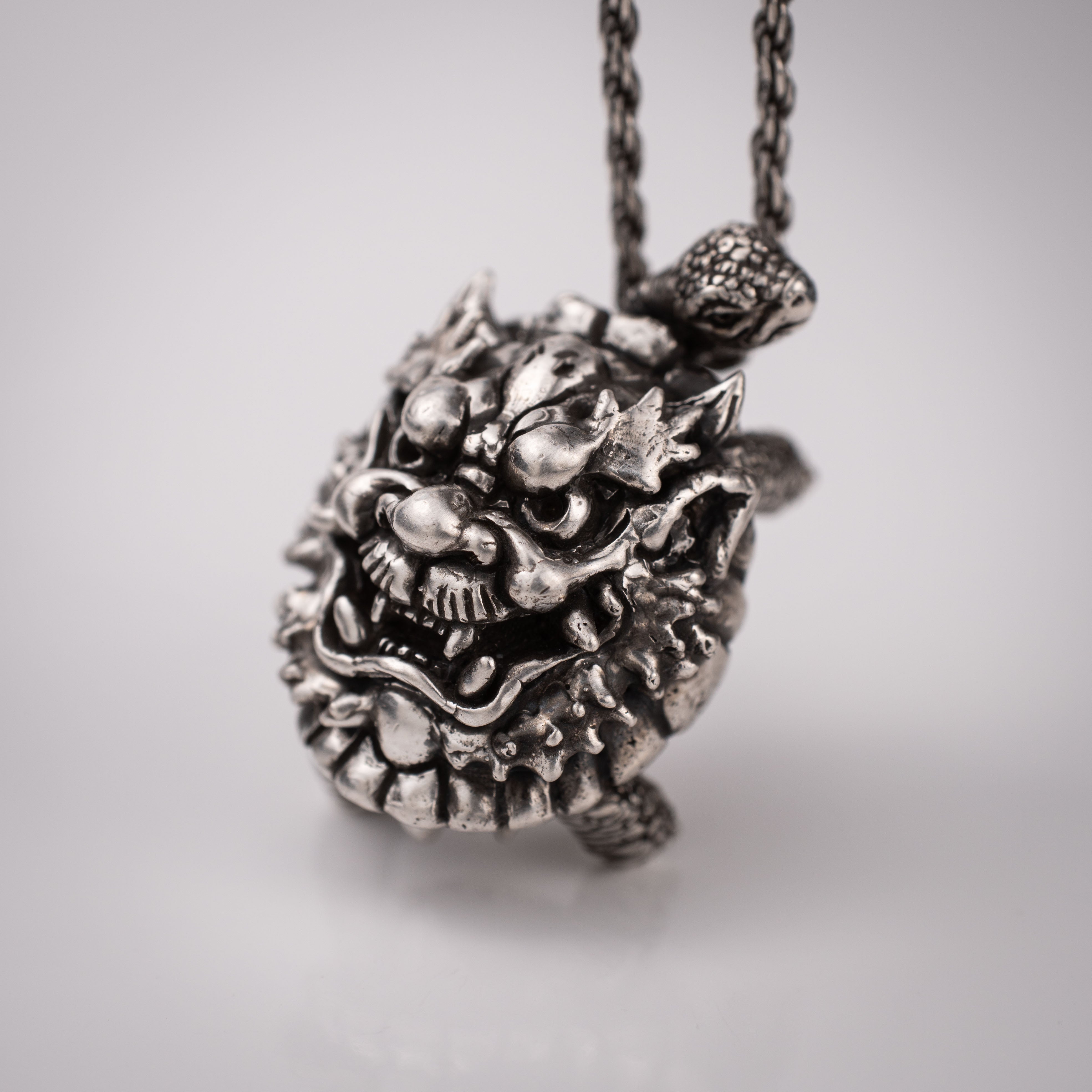 Turtle & Oni Pendant – Fusion of Sea and Myth in Sterling Silver 925
