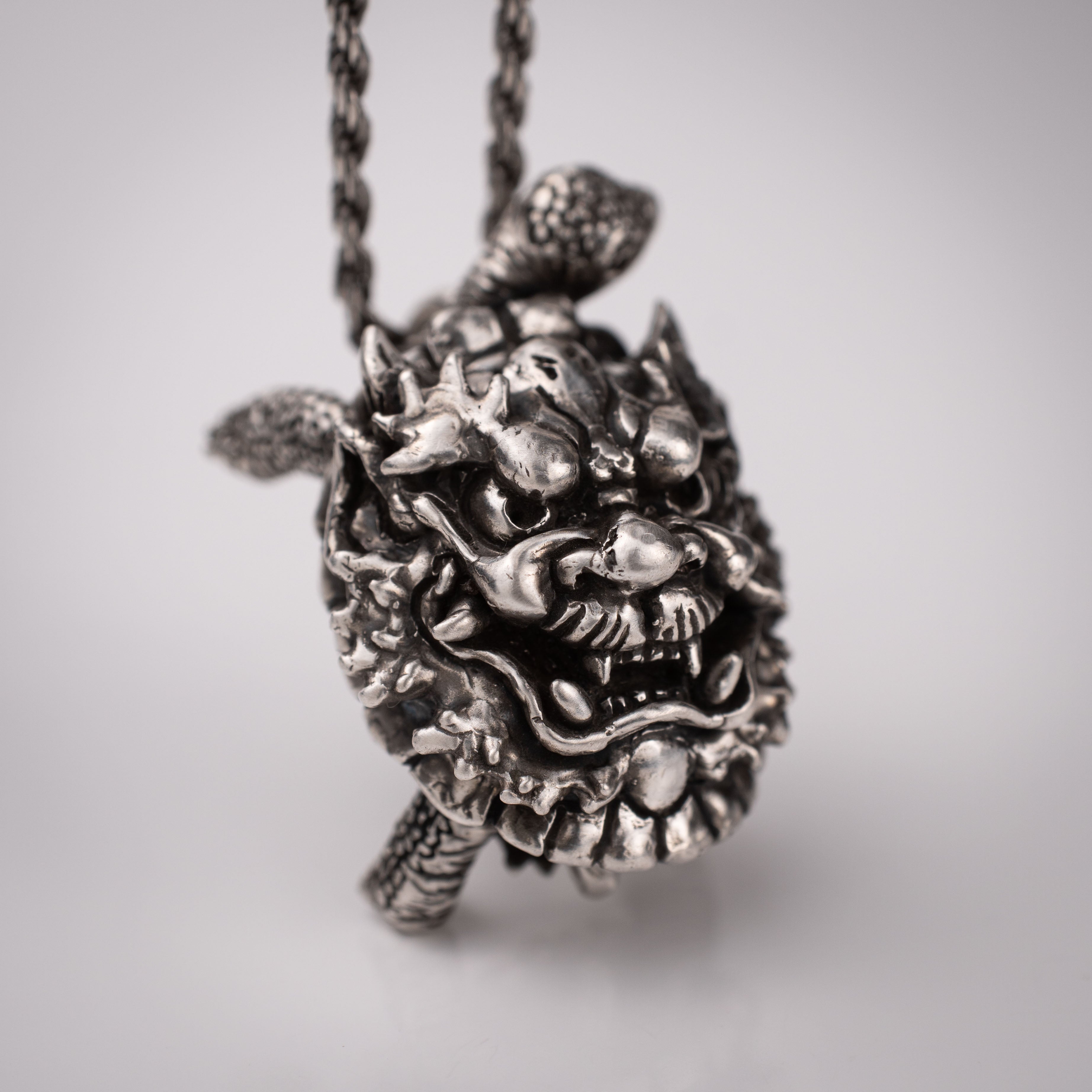 Turtle & Oni Pendant – Fusion of Sea and Myth in Sterling Silver 925