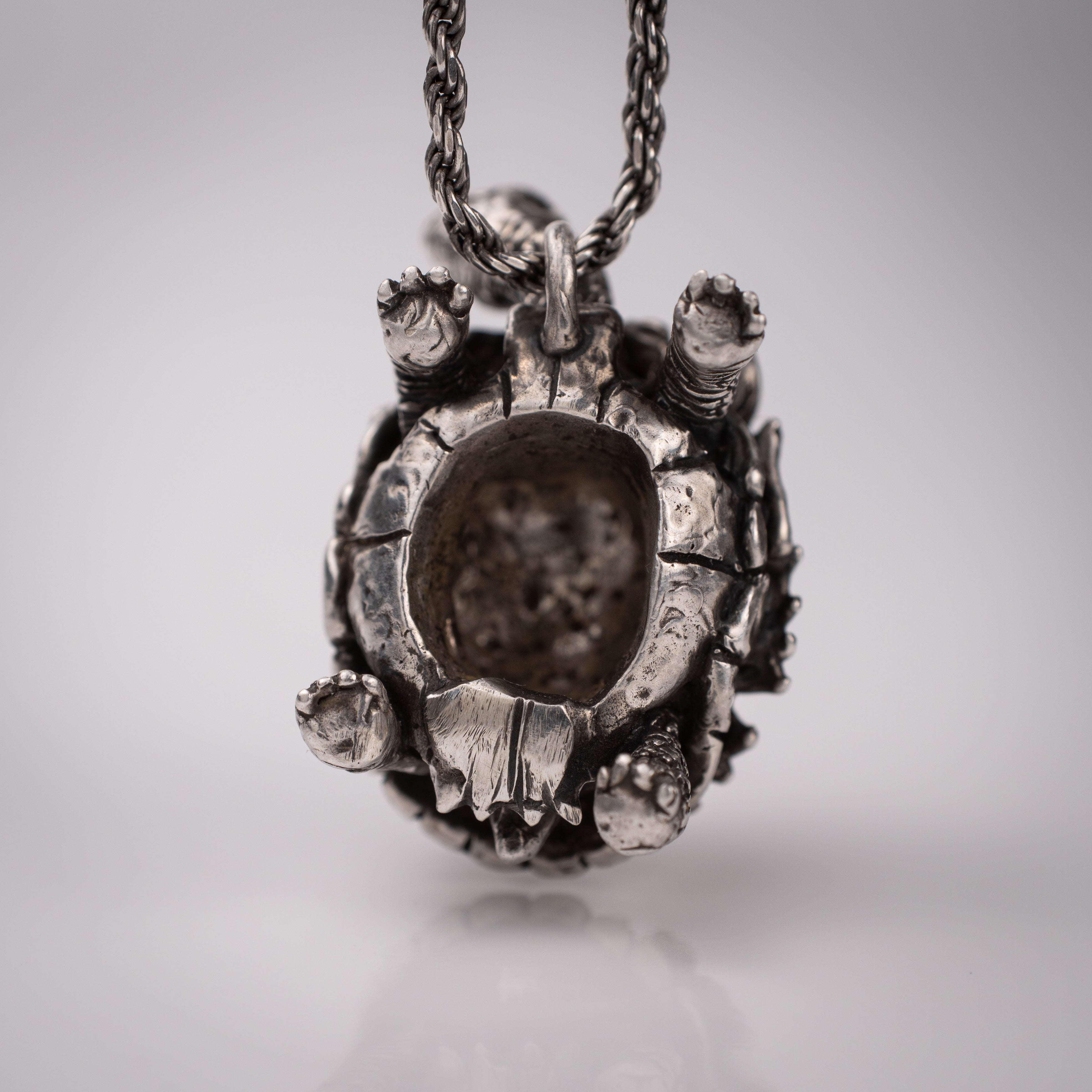 Turtle & Oni Pendant – Fusion of Sea and Myth in Sterling Silver 925