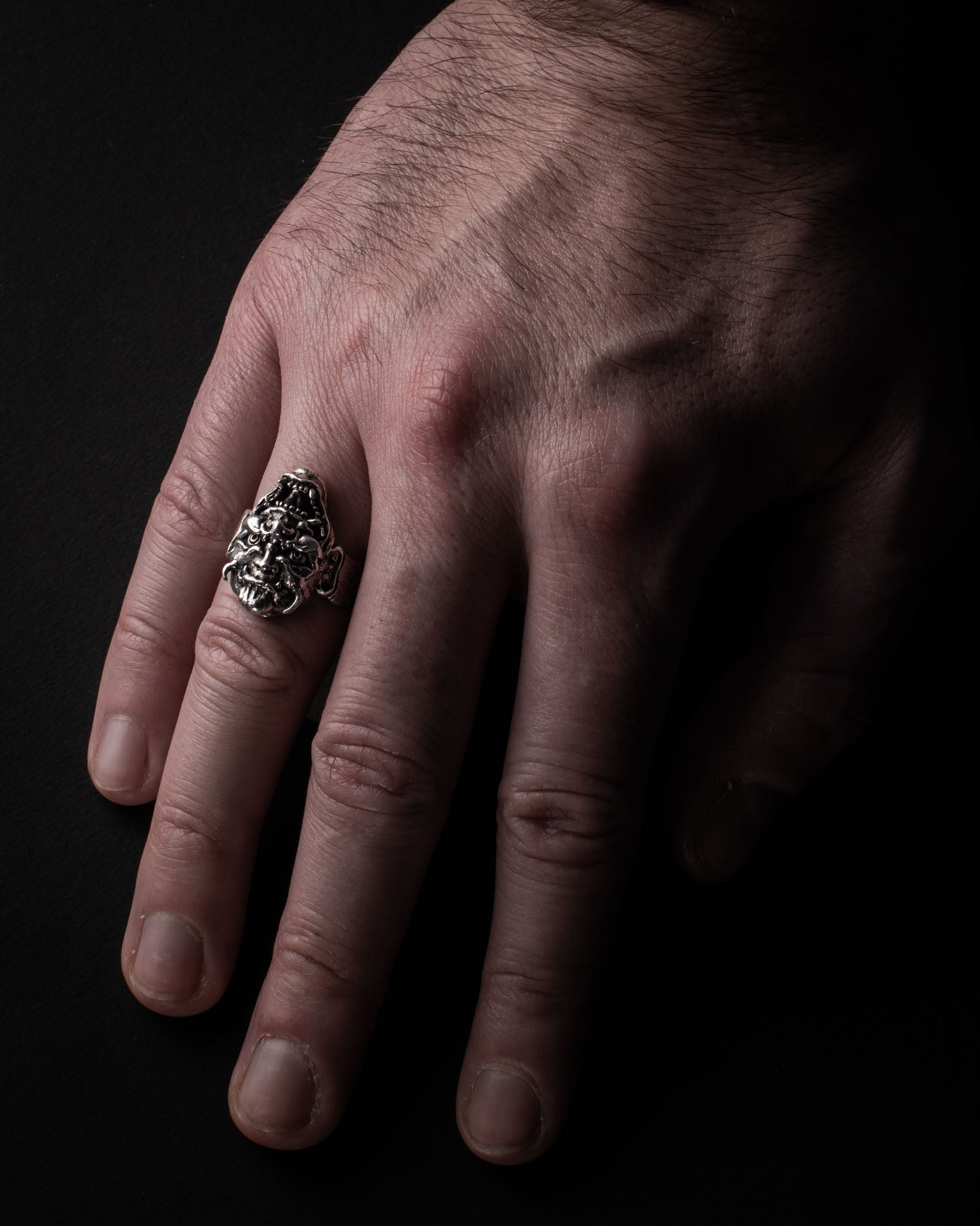 Oni & Sage Ring – Duality of Evil & Wisdom in Sterling Silver 925