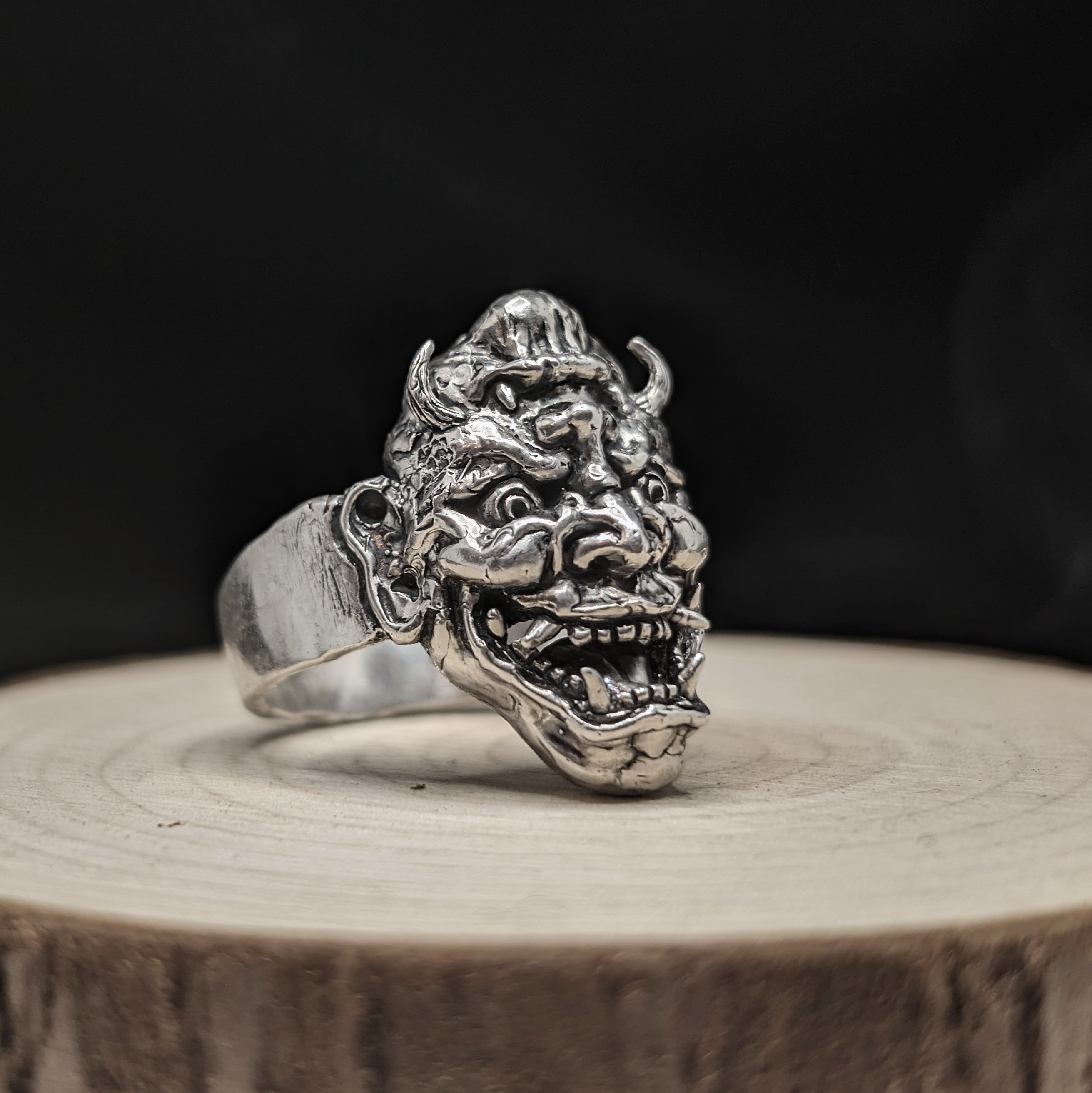 Oni & Sage Ring – Duality of Evil & Wisdom in Sterling Silver 925