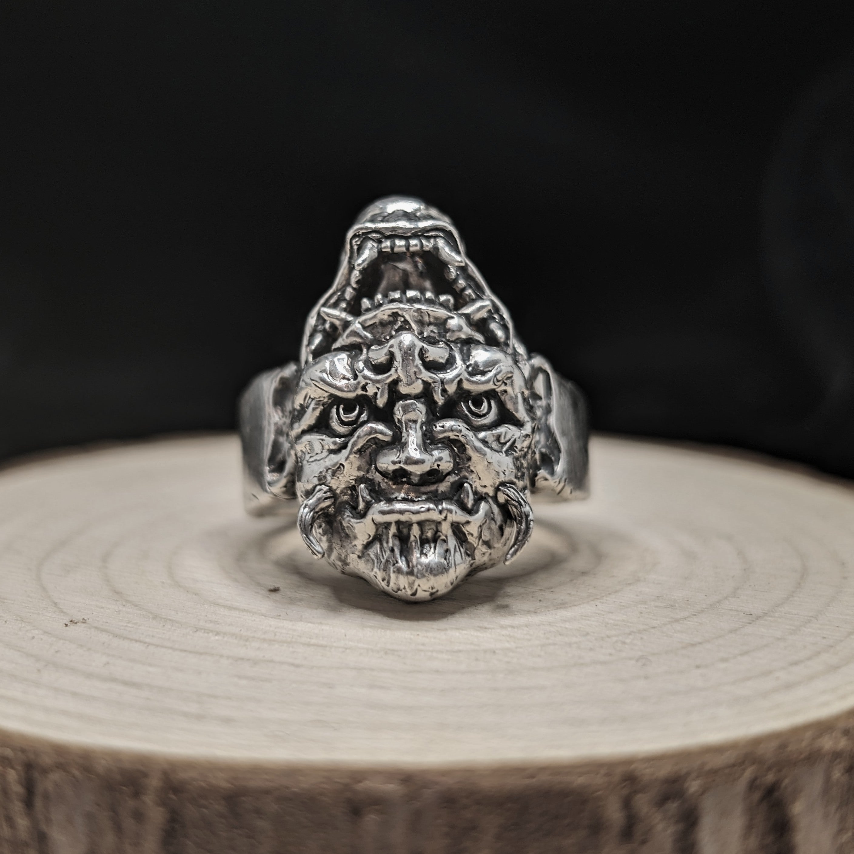 Oni & Sage Ring – Duality of Evil & Wisdom in Sterling Silver 925