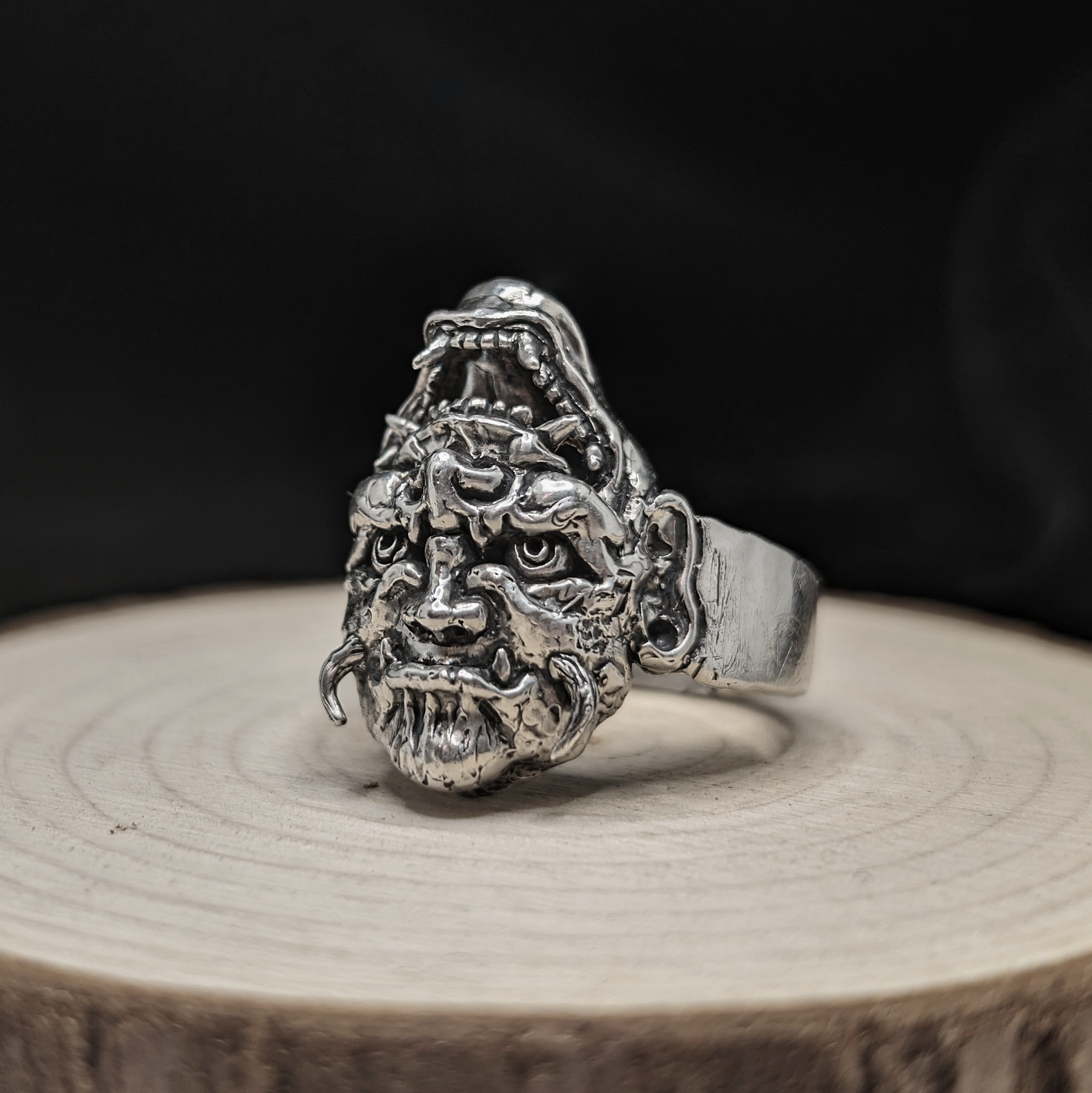 Oni & Sage Ring – Duality of Evil & Wisdom in Sterling Silver 925