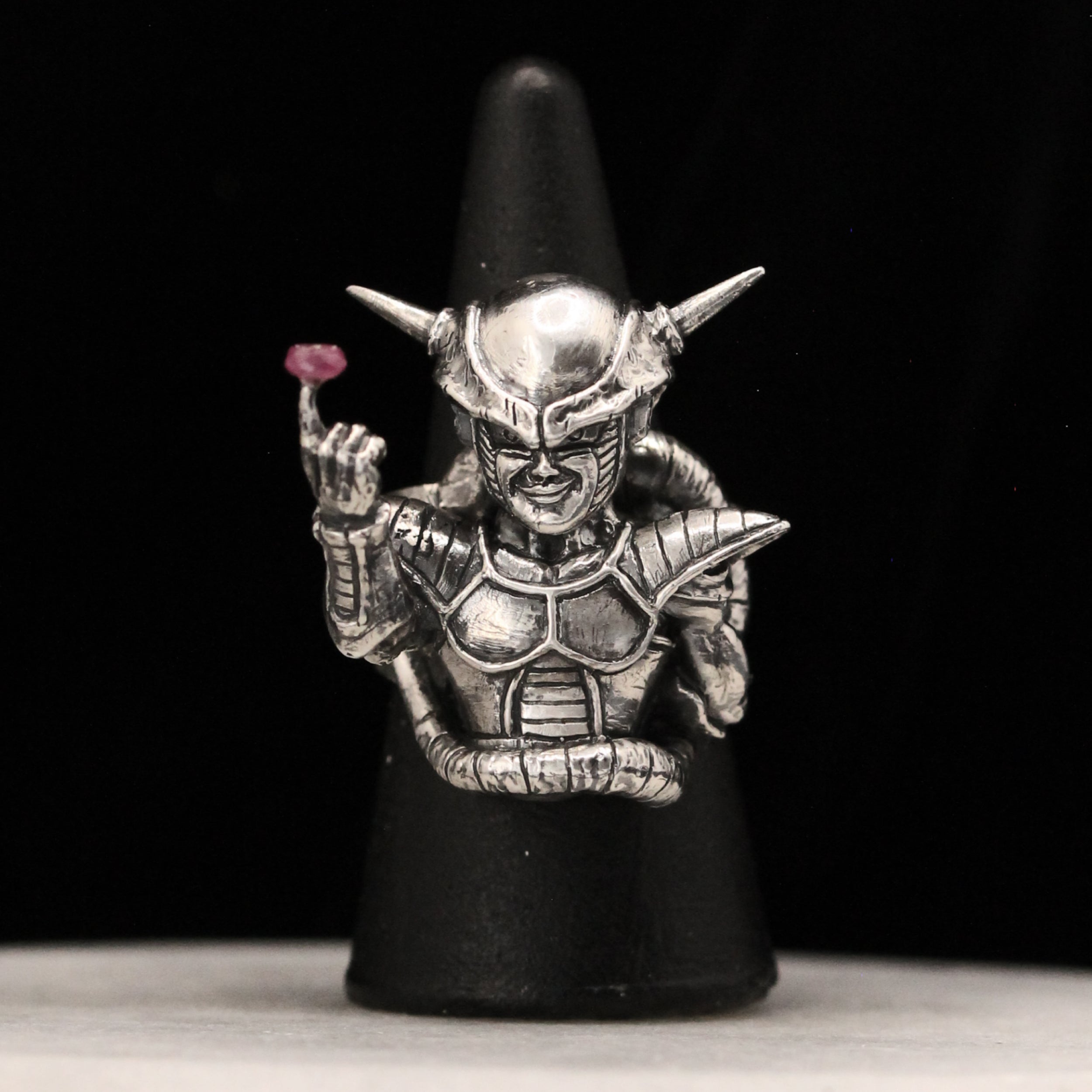 Frieza 1st Form Ring with Ruby – Dragon Ball-Inspired Handmade in Sterling Silver 925