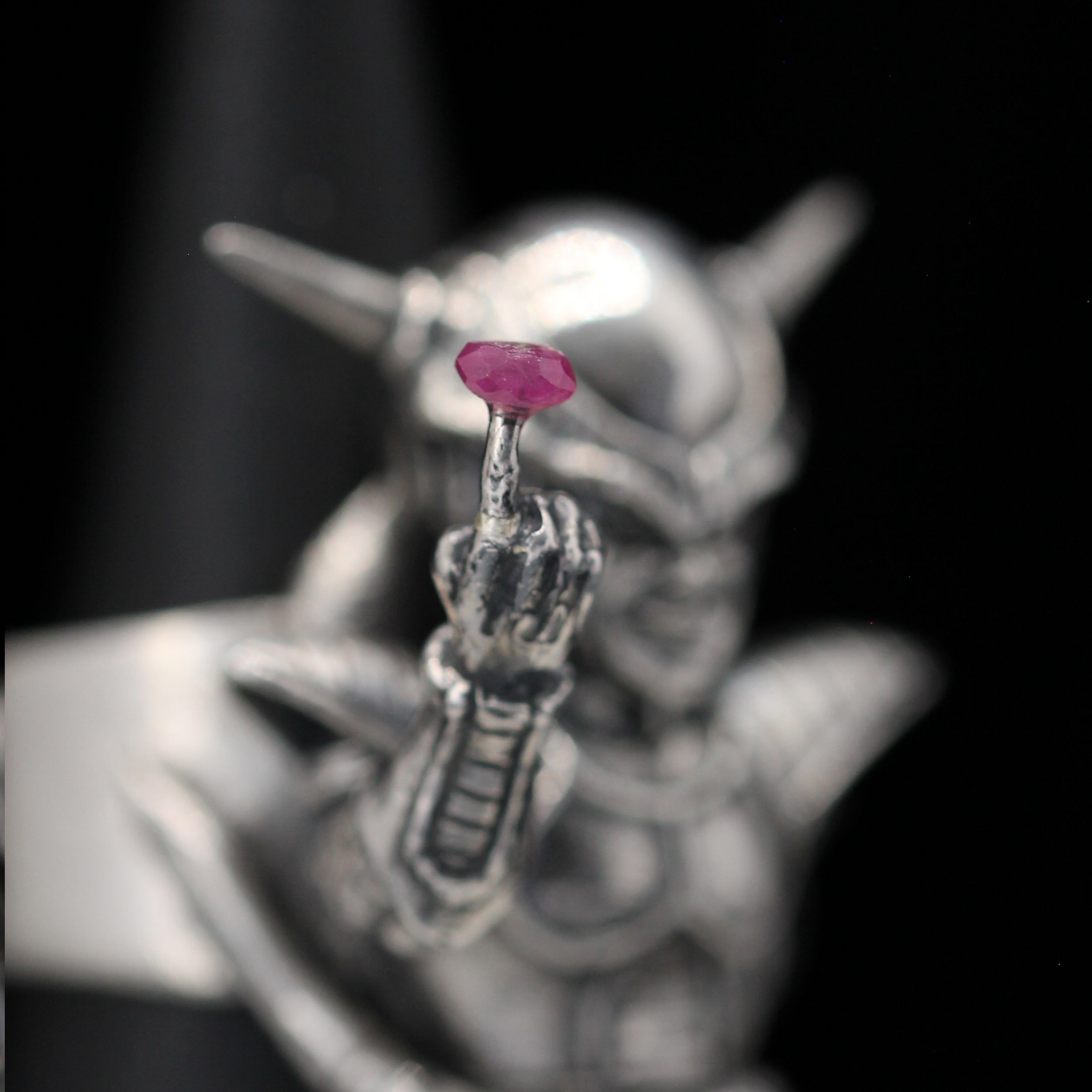 Frieza 1st Form Ring with Ruby – Dragon Ball-Inspired Handmade in Sterling Silver 925