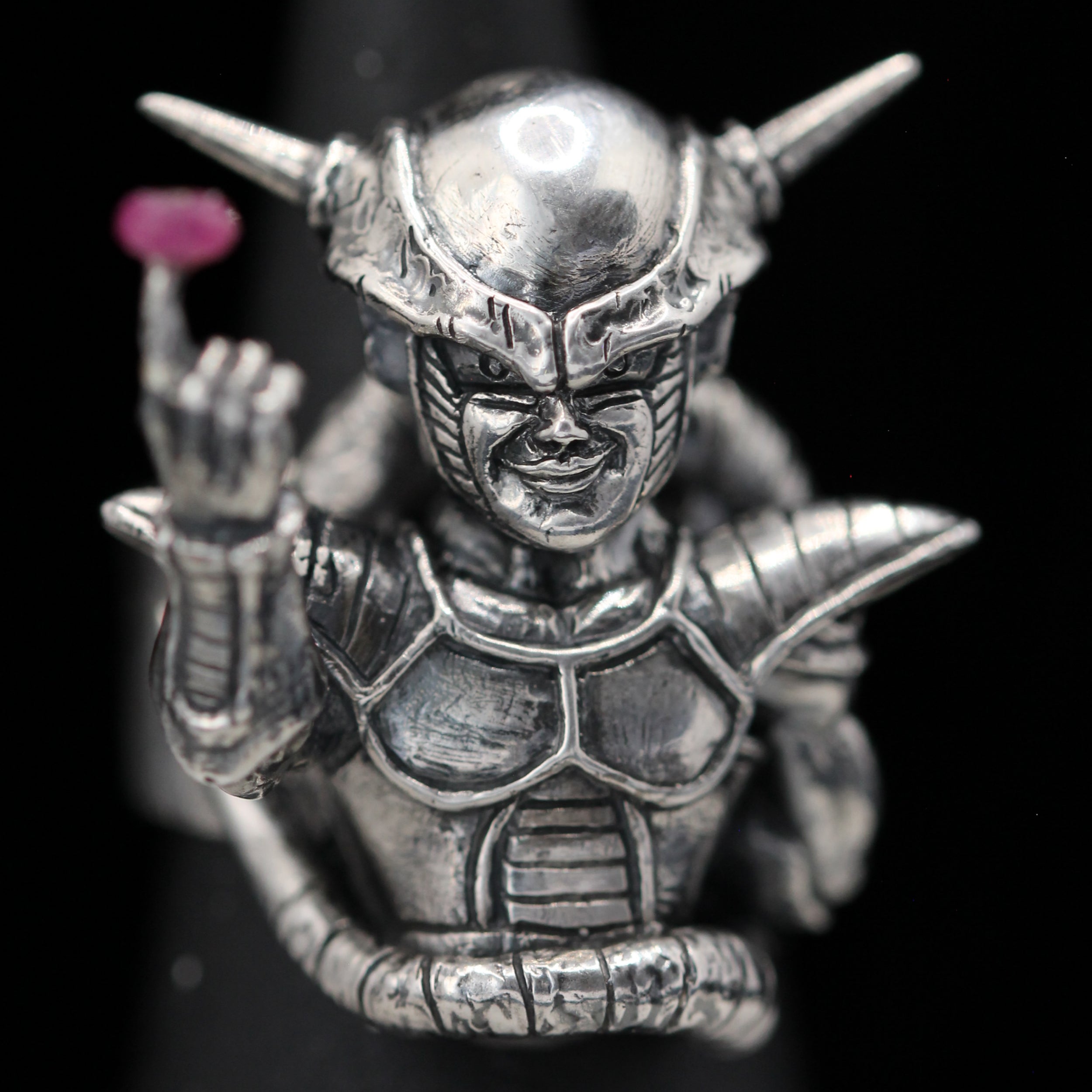 Frieza 1st Form Ring with Ruby – Dragon Ball-Inspired Handmade in Sterling Silver 925