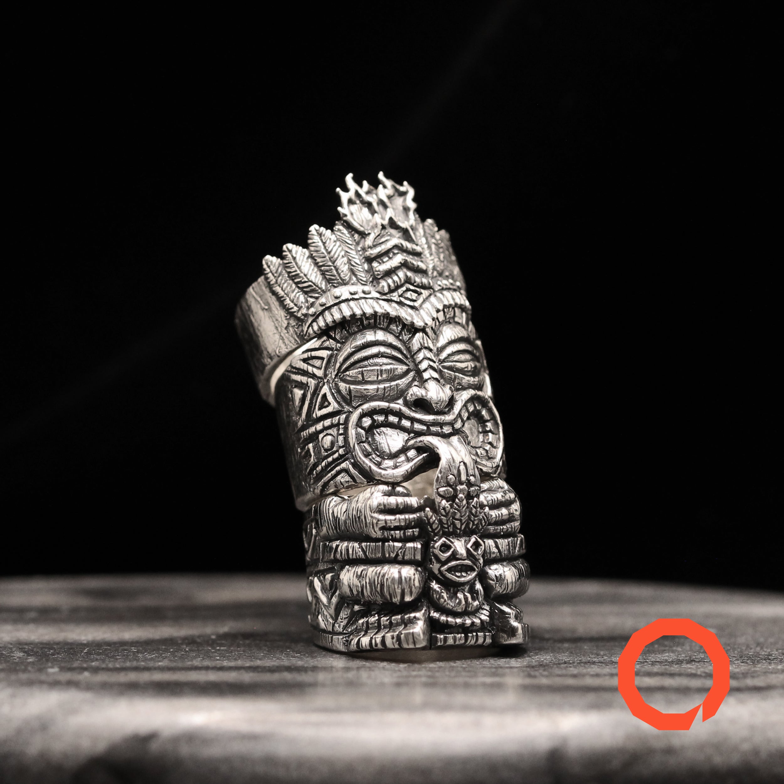 Tiki Mug Totem Ring Set – Handmade Tribal Jewelry in Sterling Silver 925