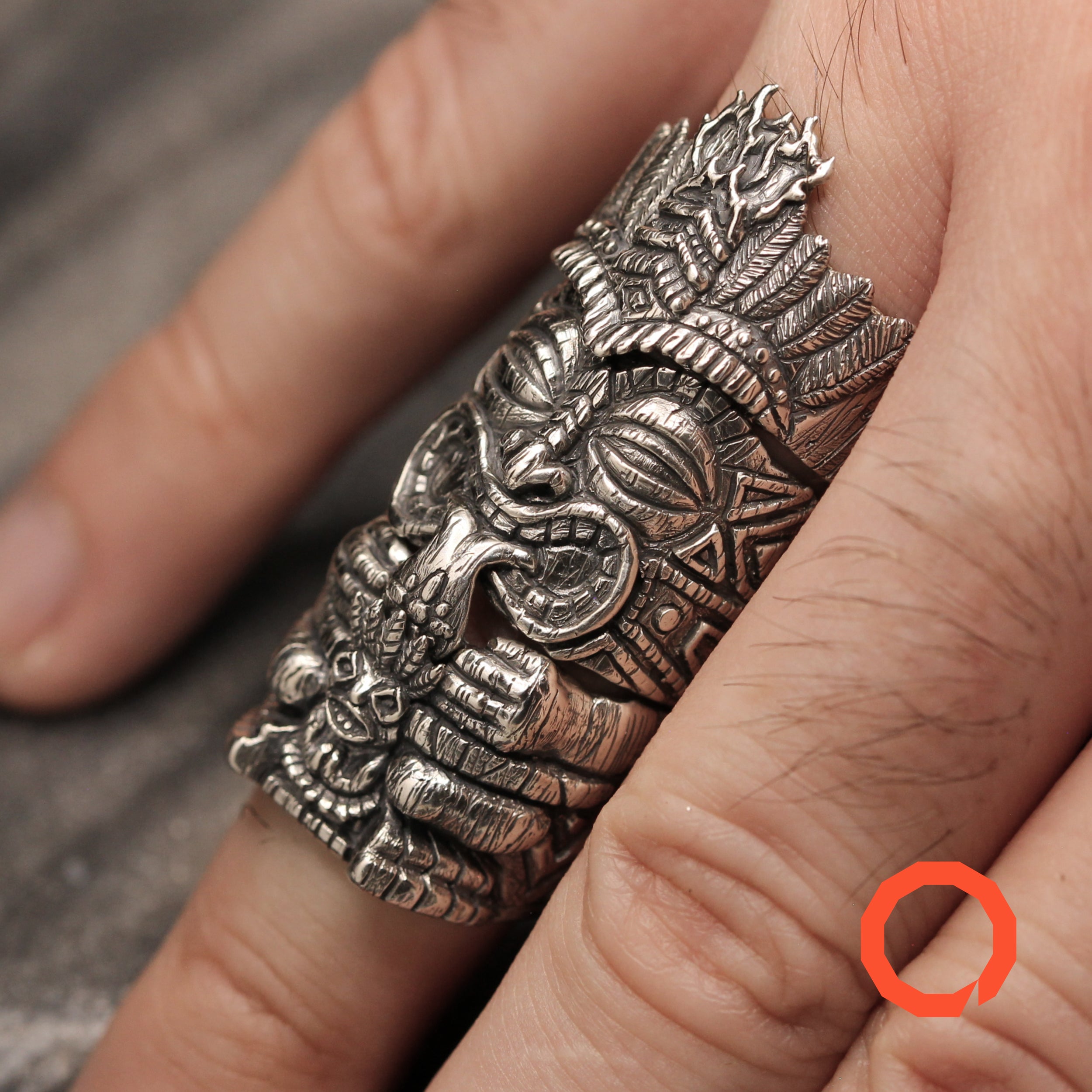 Tiki Mug Totem Ring Set – Handmade Tribal Jewelry in Sterling Silver 925