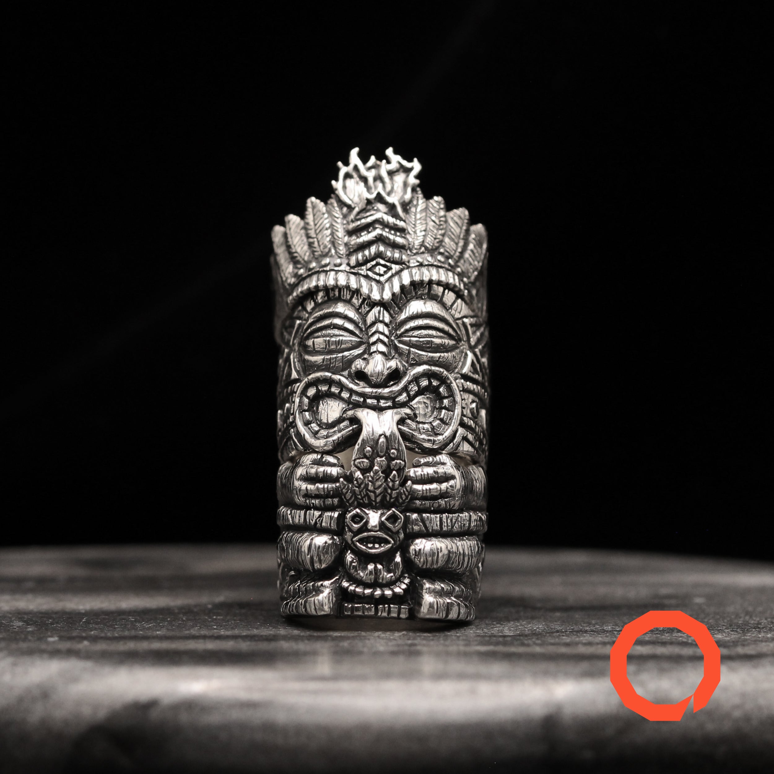Tiki Mug Totem Ring Set – Handmade Tribal Jewelry in Sterling Silver 925