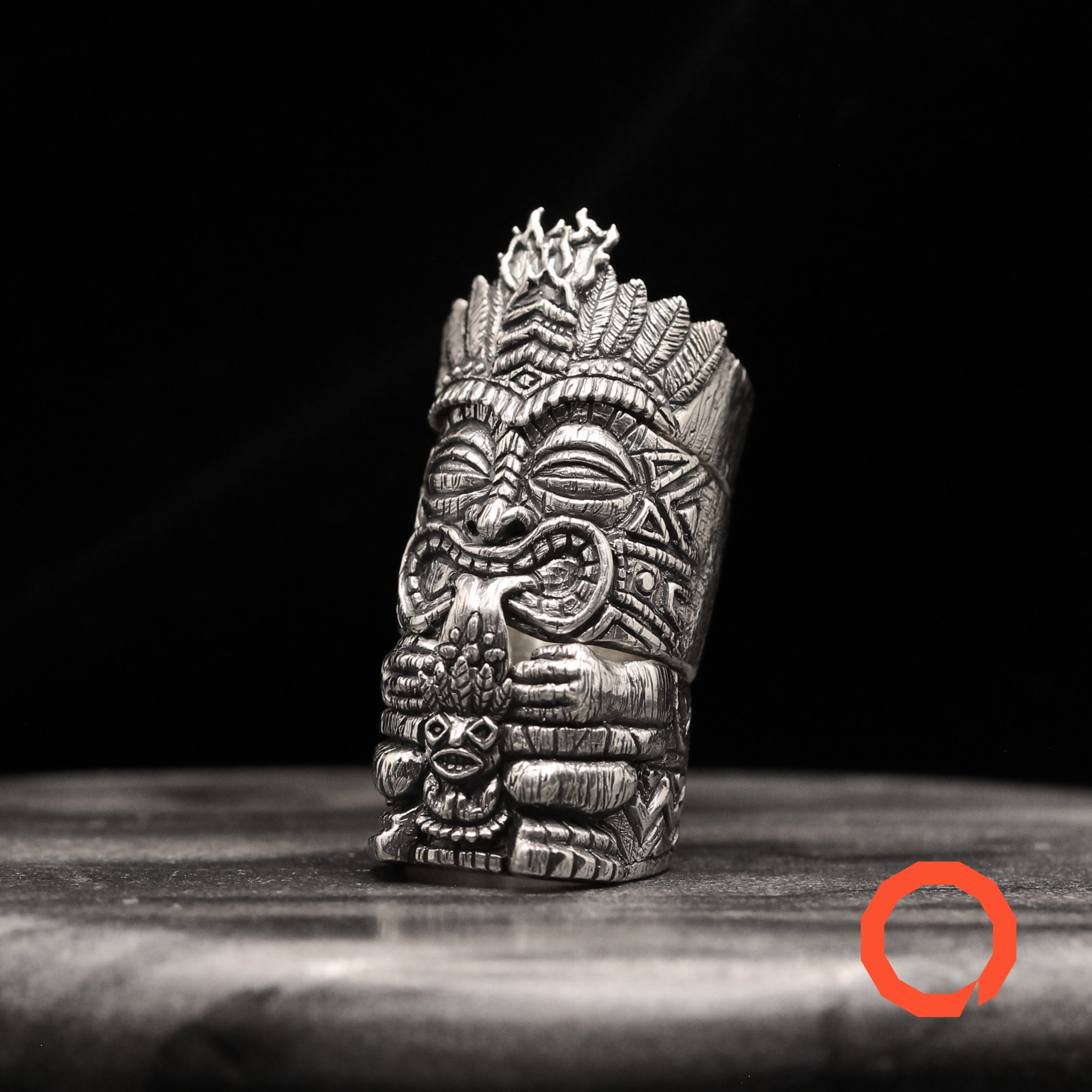 Tiki Mug Totem Ring Set – Handmade Tribal Jewelry in Sterling Silver 925