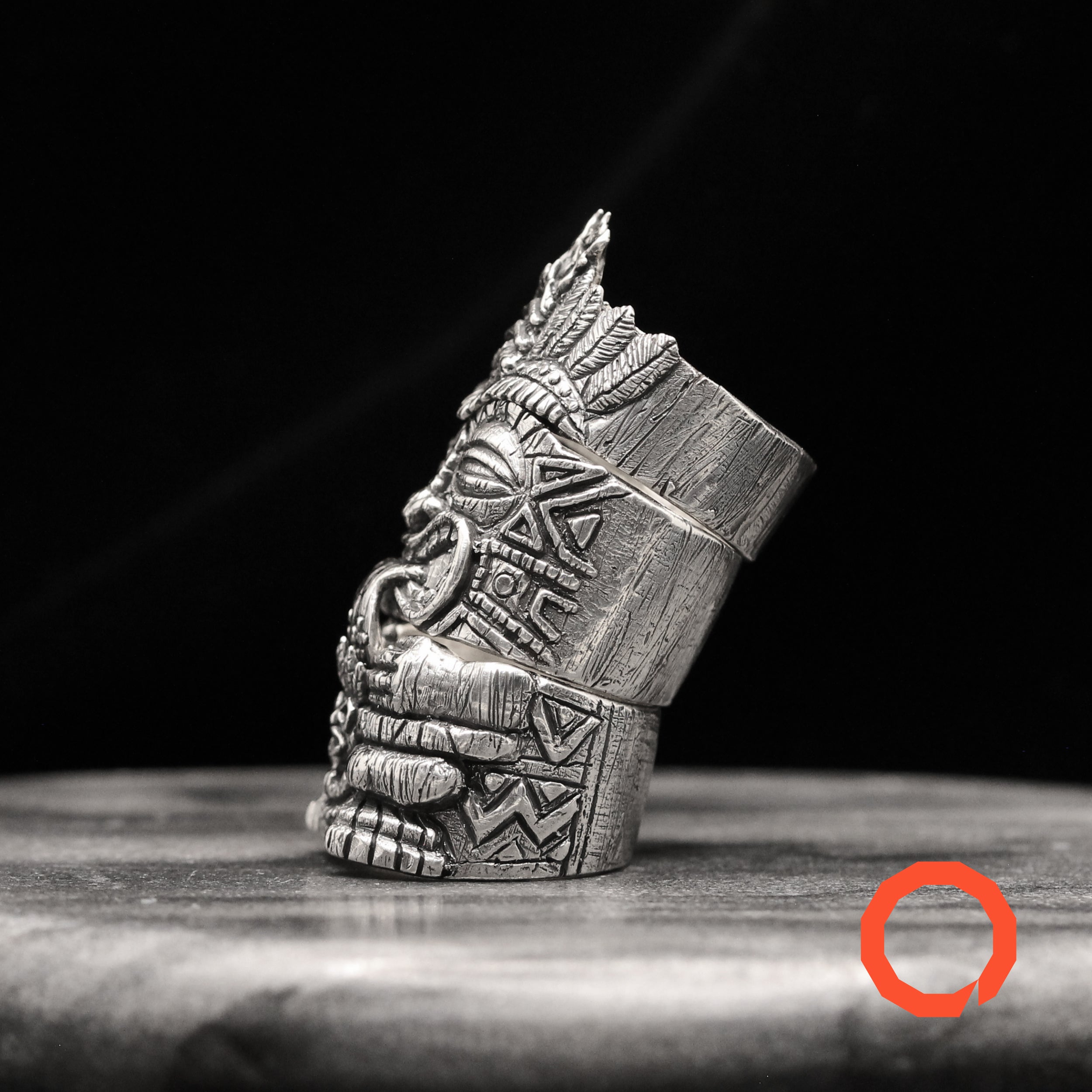 Tiki Mug Totem Ring Set – Handmade Tribal Jewelry in Sterling Silver 925