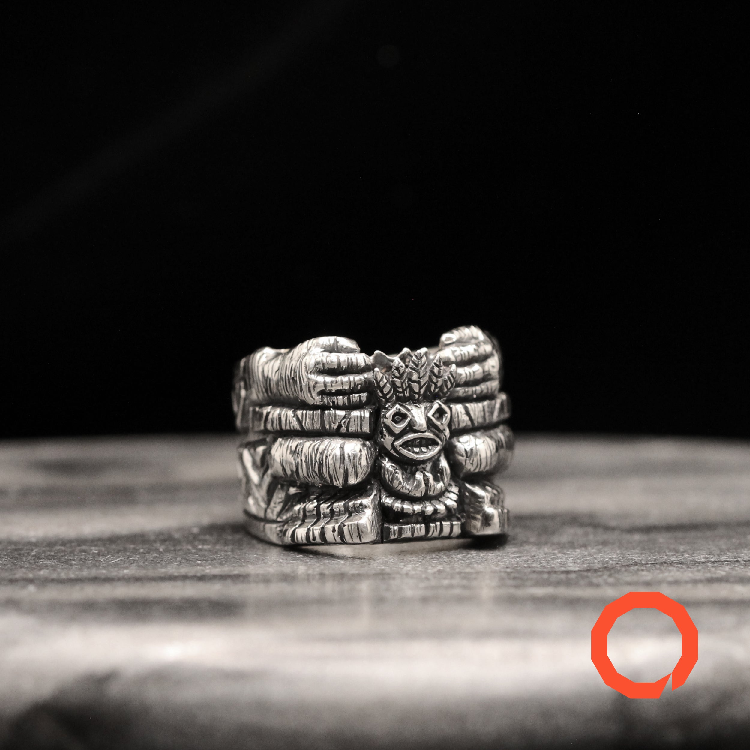 Tiki Mug Totem Ring Set – Handmade Tribal Jewelry in Sterling Silver 925