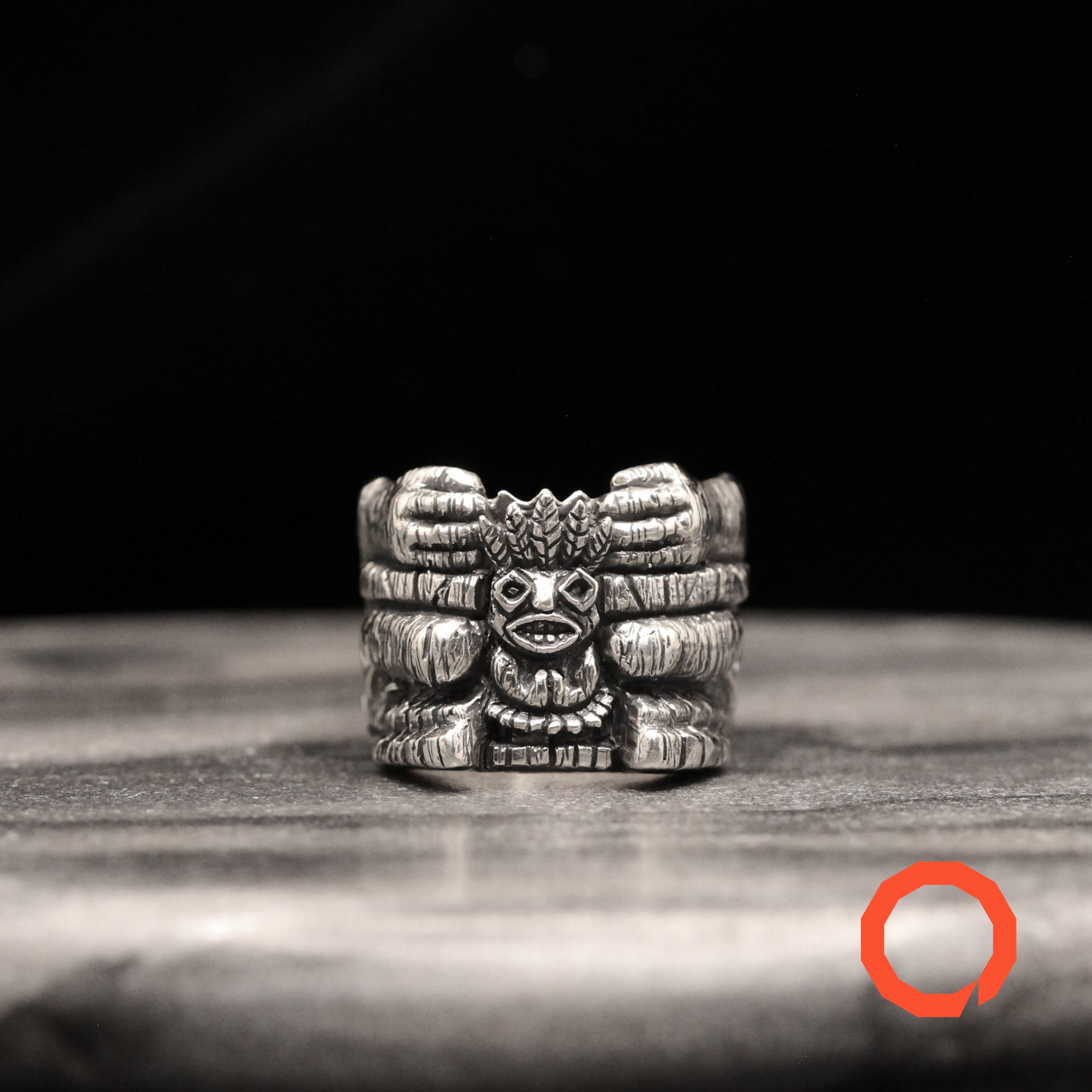 Tiki Mug Totem Ring Set – Handmade Tribal Jewelry in Sterling Silver 925