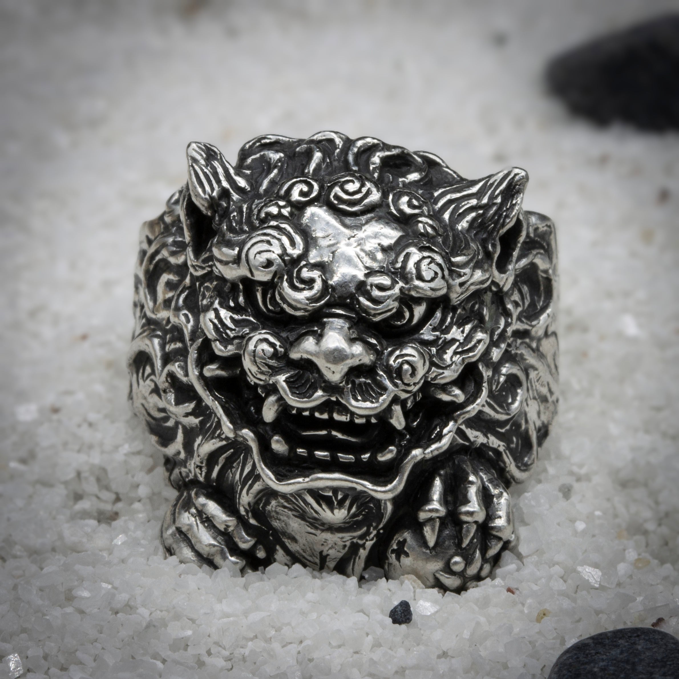 Okinawa Lion Ring – Handmade Shisa Guardian in Sterling Silver 925