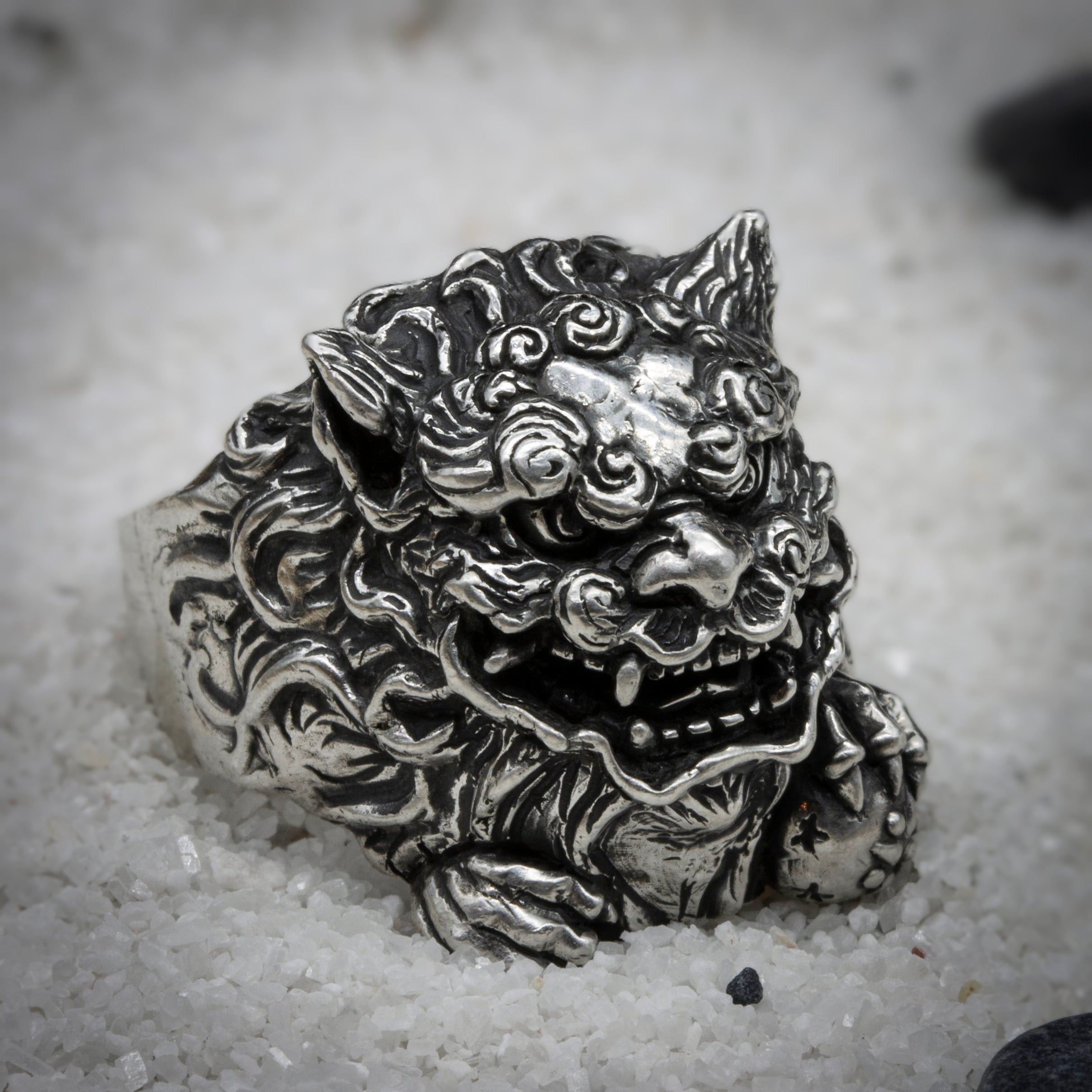 Okinawa Lion Ring – Handmade Shisa Guardian in Sterling Silver 925