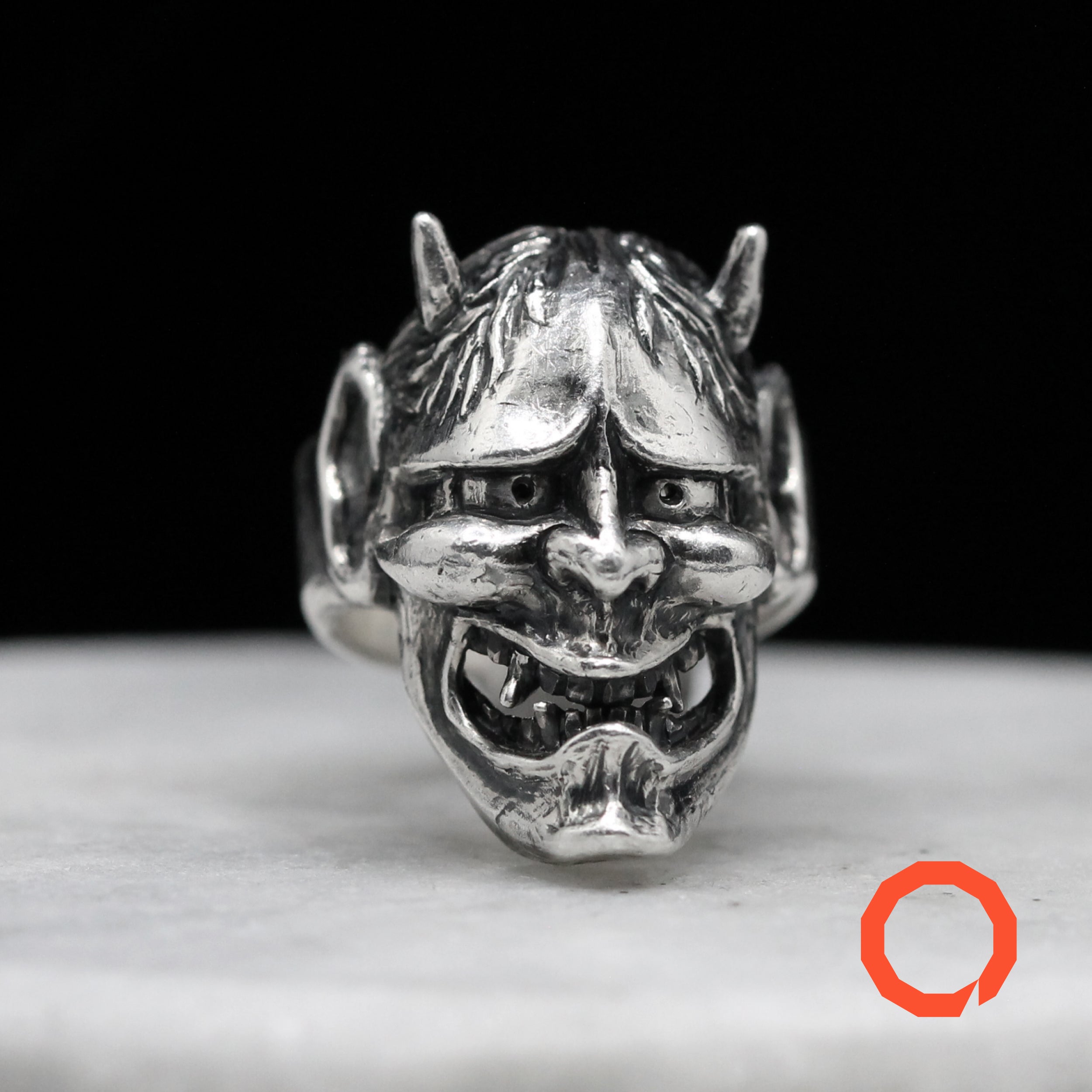 Anello Maschera Hannya – Yokai Fatto a Mano in Argento 925