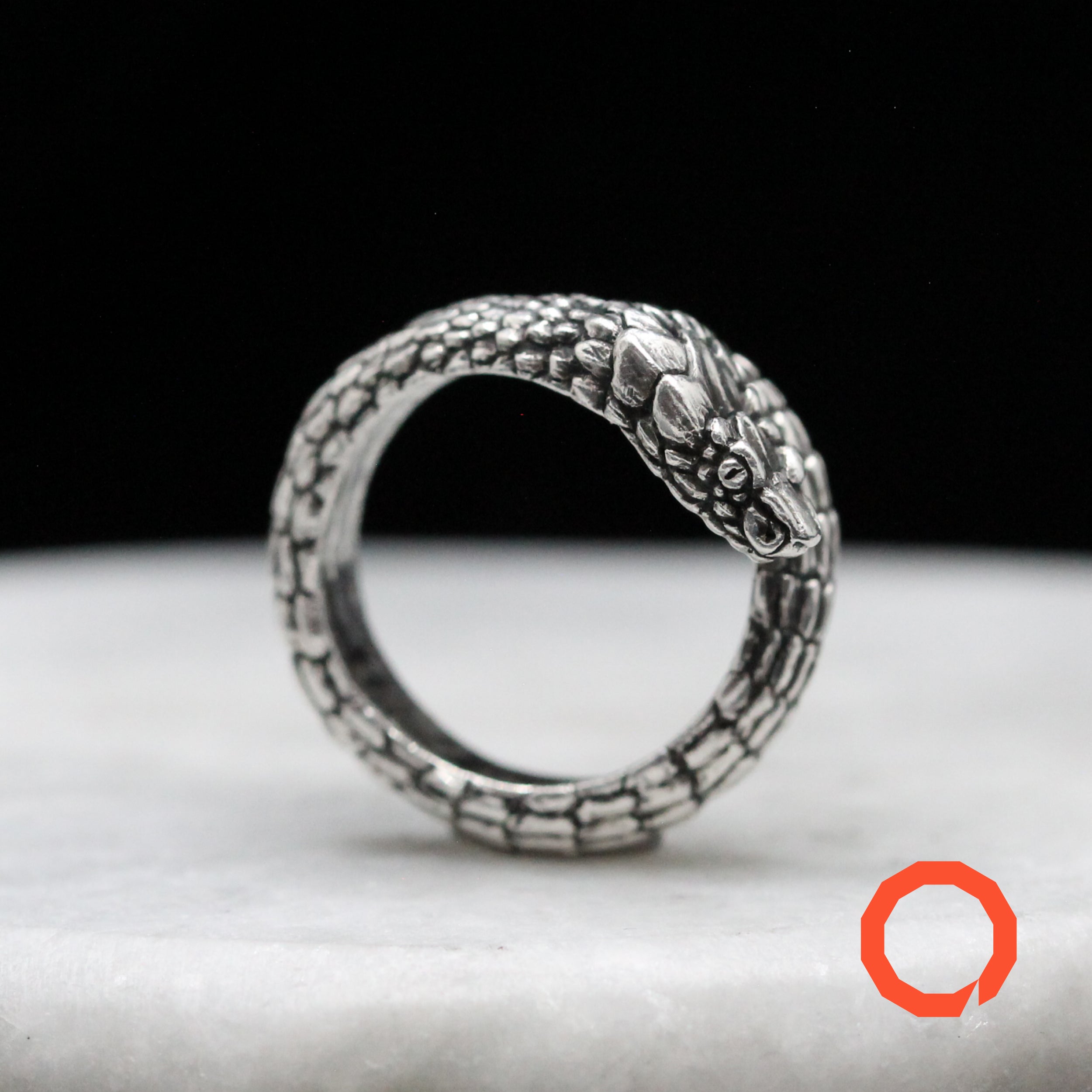 Golden Lancehead Snake Ring – Handmade in Sterling Silver 925