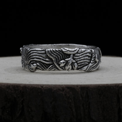 Sakura Wave Silver 925 Ring - Cherry Blossoms Dancing on Silver Waves