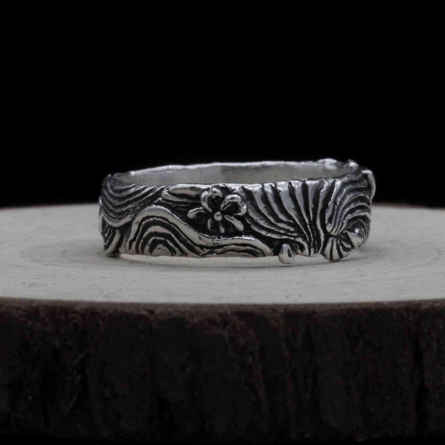 Sakura Wave Silver 925 Ring - Cherry Blossoms Dancing on Silver Waves