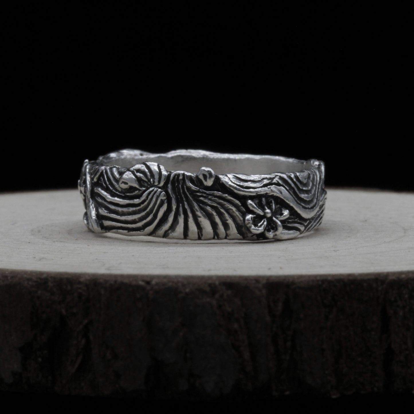 Sakura Wave Silver 925 Ring - Cherry Blossoms Dancing on Silver Waves