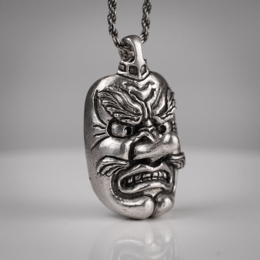 Handmade Silver Tengu Face Pendant - Unique Japanese Mythology Jewelry | Artisan Craftsmanship