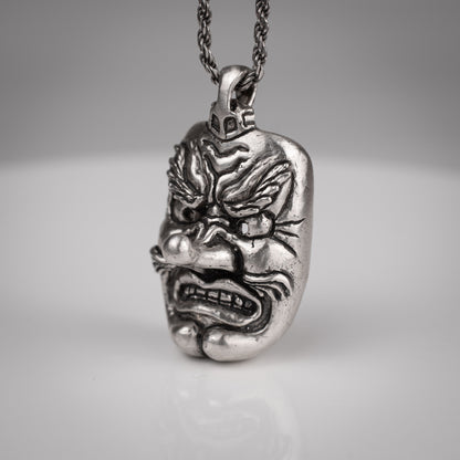 Handmade Silver Tengu Face Pendant - Unique Japanese Mythology Jewelry | Artisan Craftsmanship