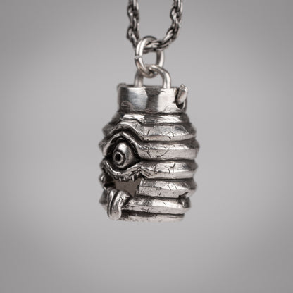 Handmade Chochin Obake Pendant in Sterling Silver 925 - Unique Japanese Ghost Jewelry | Artisan Craft