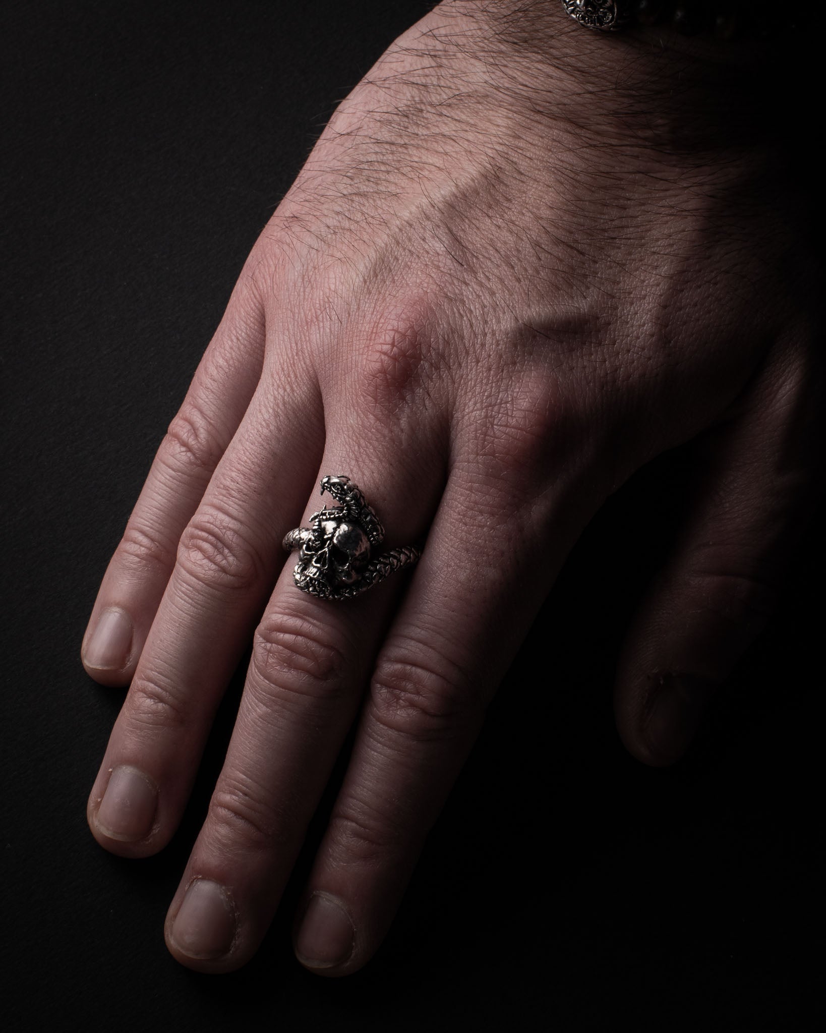 Serpent & Skull Silver Ring – A Fusion of Japanese Art and Tattoo in Silver 925