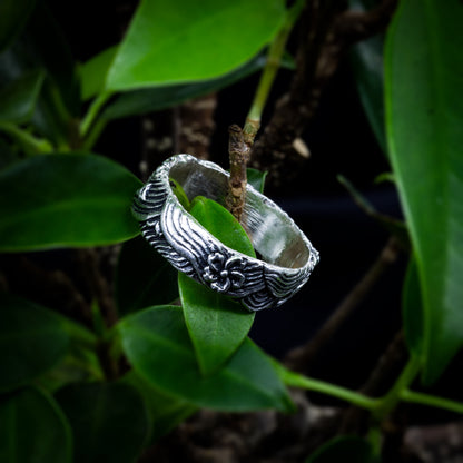 Sakura Wave Silver 925 Ring - Cherry Blossoms Dancing on Silver Waves