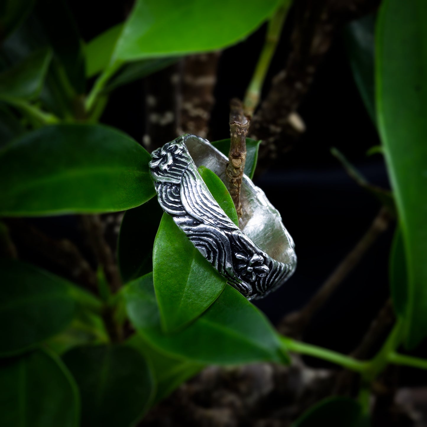 Sakura Wave Silver 925 Ring - Cherry Blossoms Dancing on Silver Waves