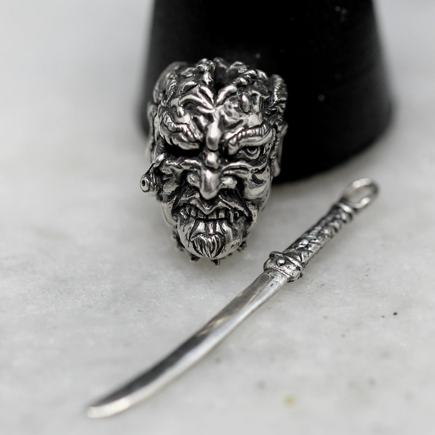 Namakubi with Katana Pendant – Japanese Tattoo Inspired in Sterling Silver 925