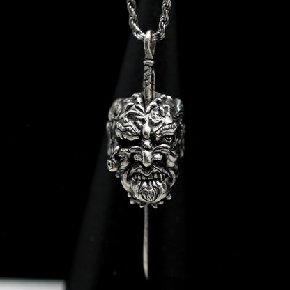 Namakubi with Katana Pendant – Japanese Tattoo Inspired in Sterling Silver 925