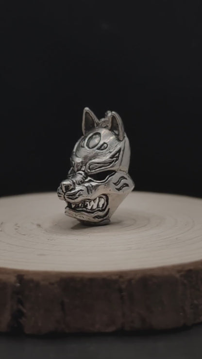 KITSUNE MASK - Unveiling the Enchantment, Handmade Pendant in 925 Sterling Silver