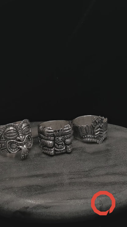 TIKI MUG TOTEM Handmade Silver Ring Set