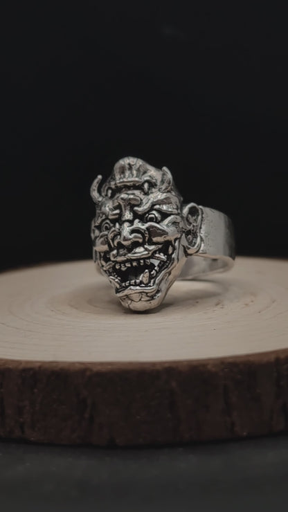 ONI DEMON / SAGE - Duality of Evil and Wisdom, 925 Sterling Silver Ring