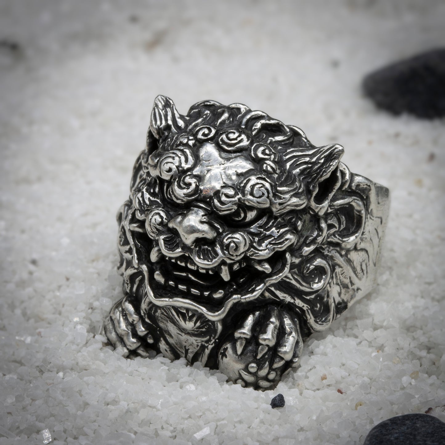 OKINAWA LION with Open Mouth Handmade Silver Ring