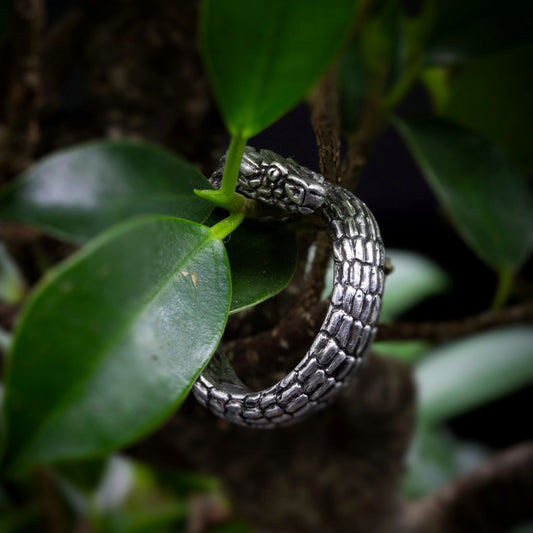 GOLDEN LANCEHEAD SNAKE Handmade Silver Ring