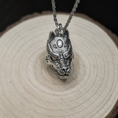 KITSUNE MASK - Unveiling the Enchantment, Handmade Pendant in 925 Sterling Silver