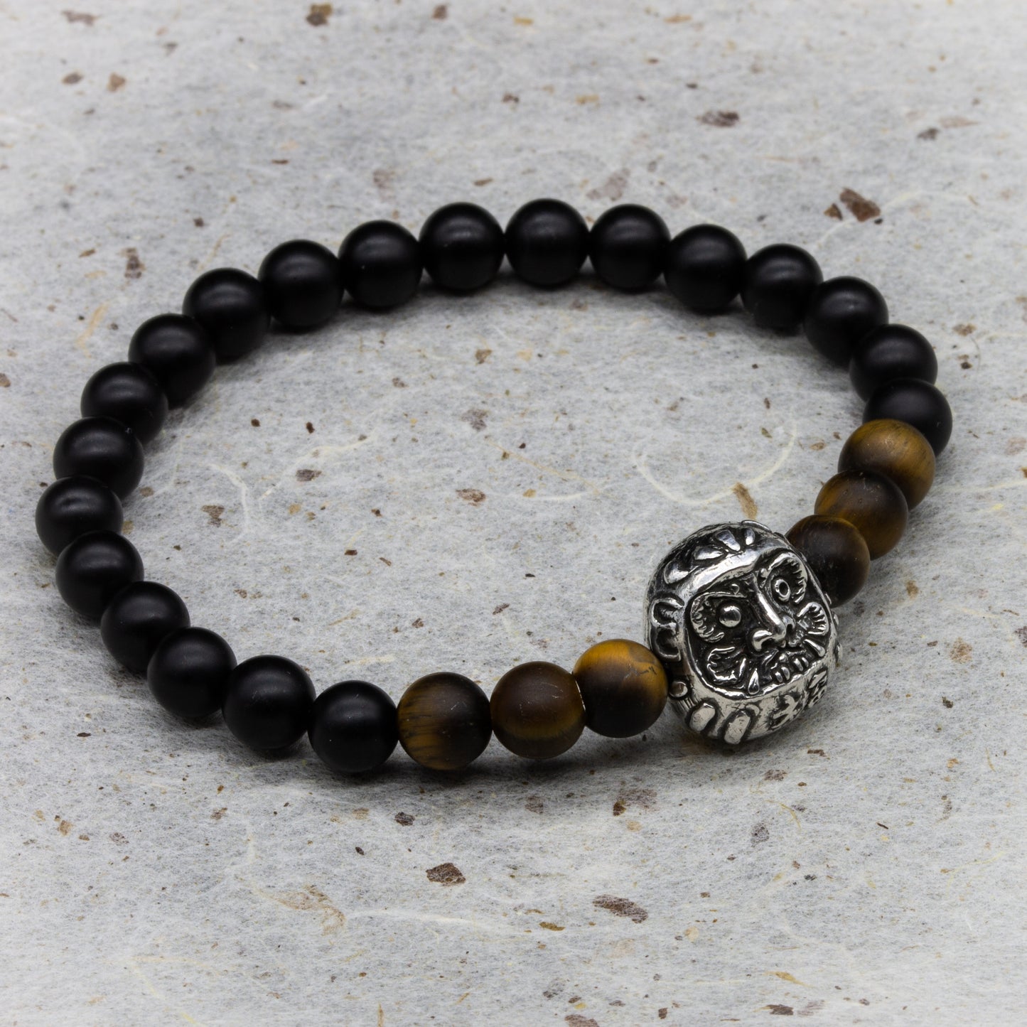 GEMSTONE DARUMA BRACELET with Handmade Silver Charm