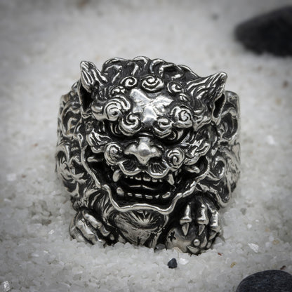 OKINAWA LION with Open Mouth Handmade Silver Ring