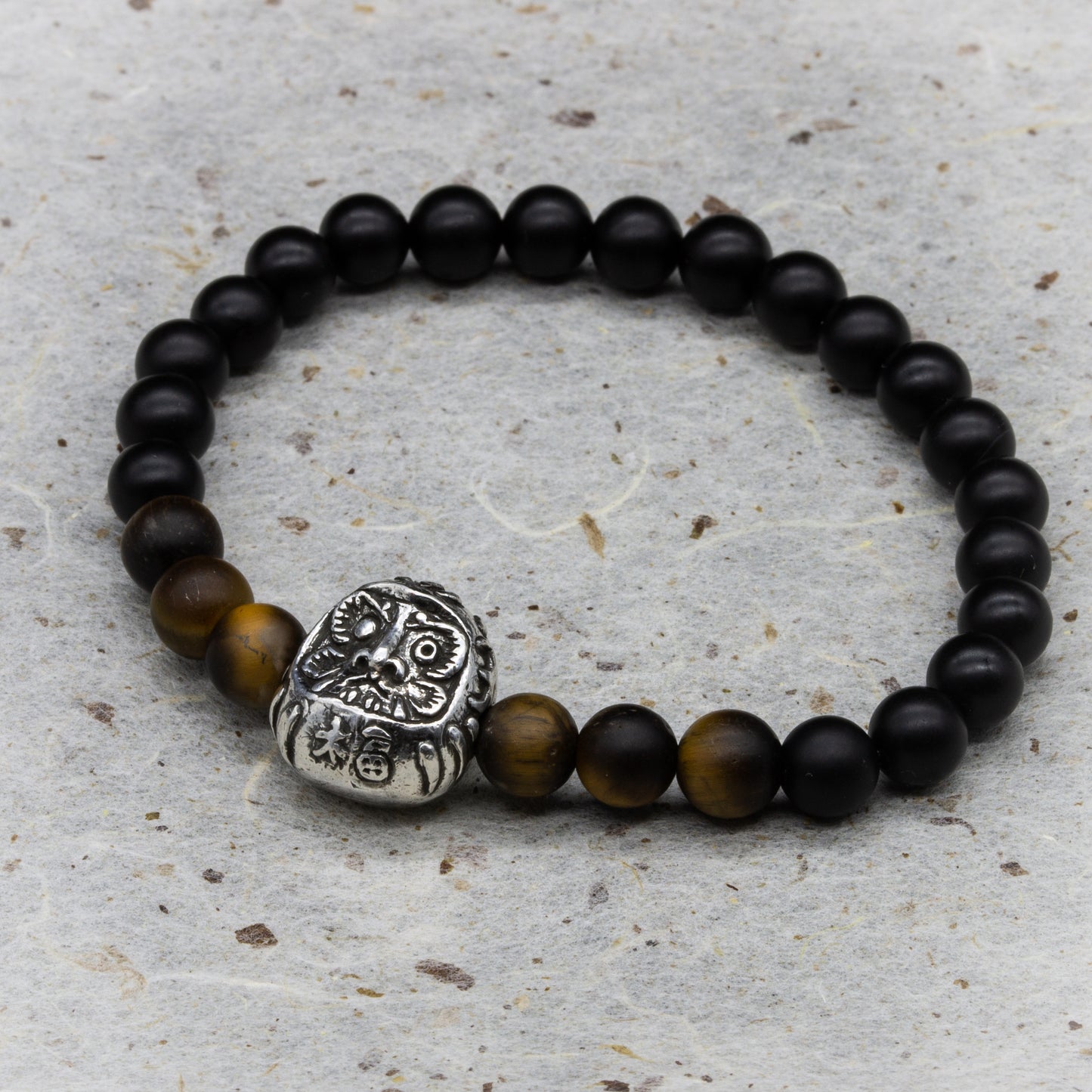 GEMSTONE DARUMA BRACELET with Handmade Silver Charm