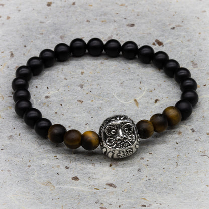 GEMSTONE DARUMA BRACELET with Handmade Silver Charm