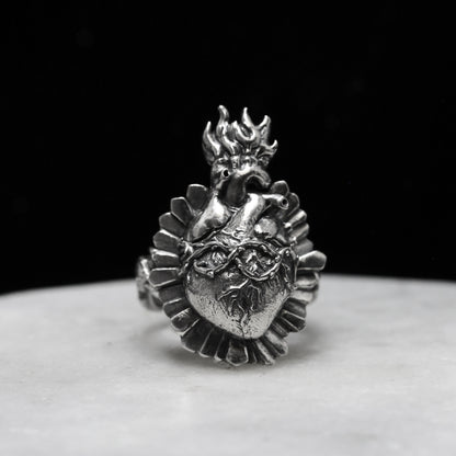 ANATOMICAL SACRED HEART Handmade Silver 925 Ring