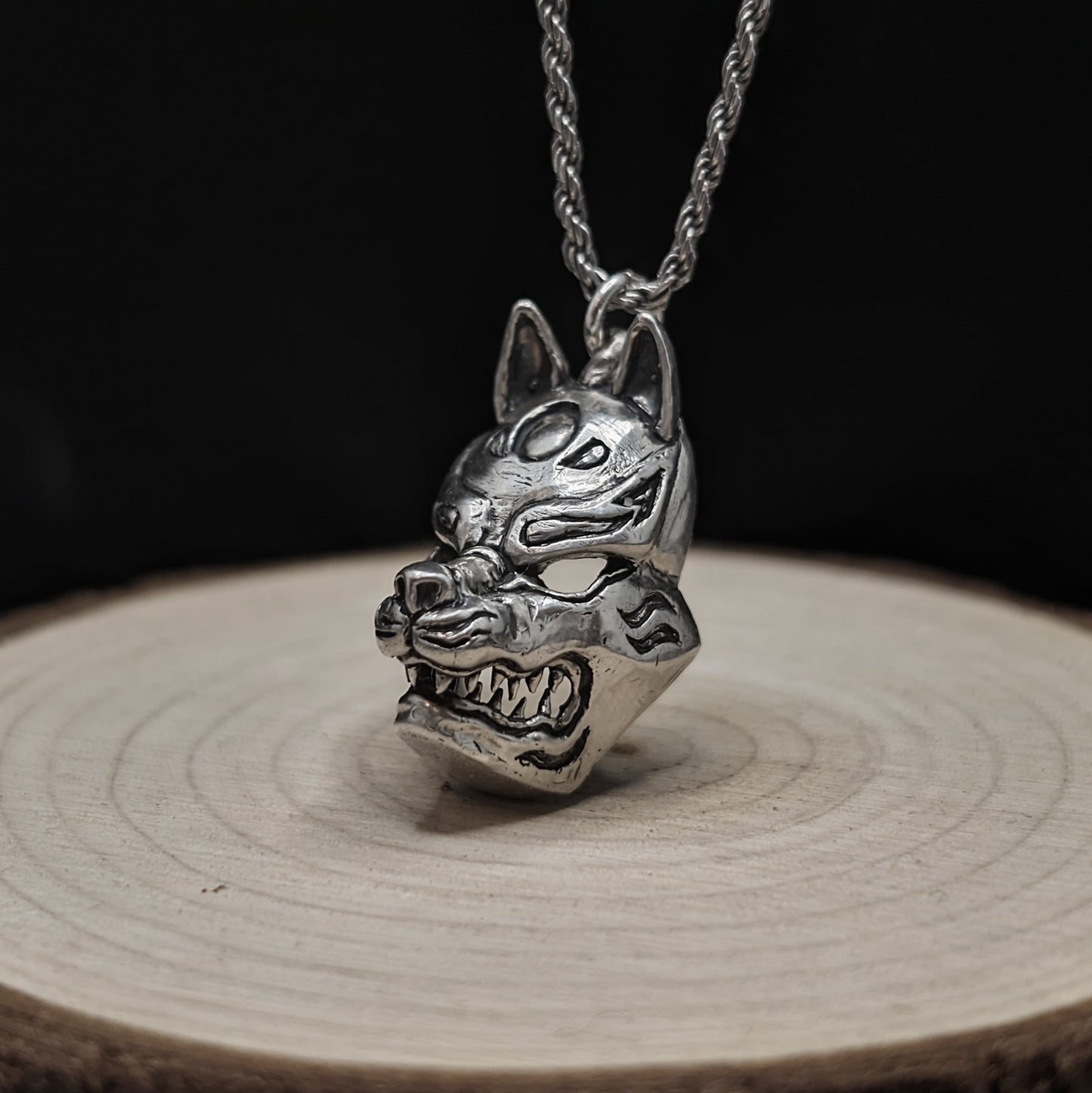 KITSUNE MASK - Unveiling the Enchantment, Handmade Pendant in 925 Sterling Silver