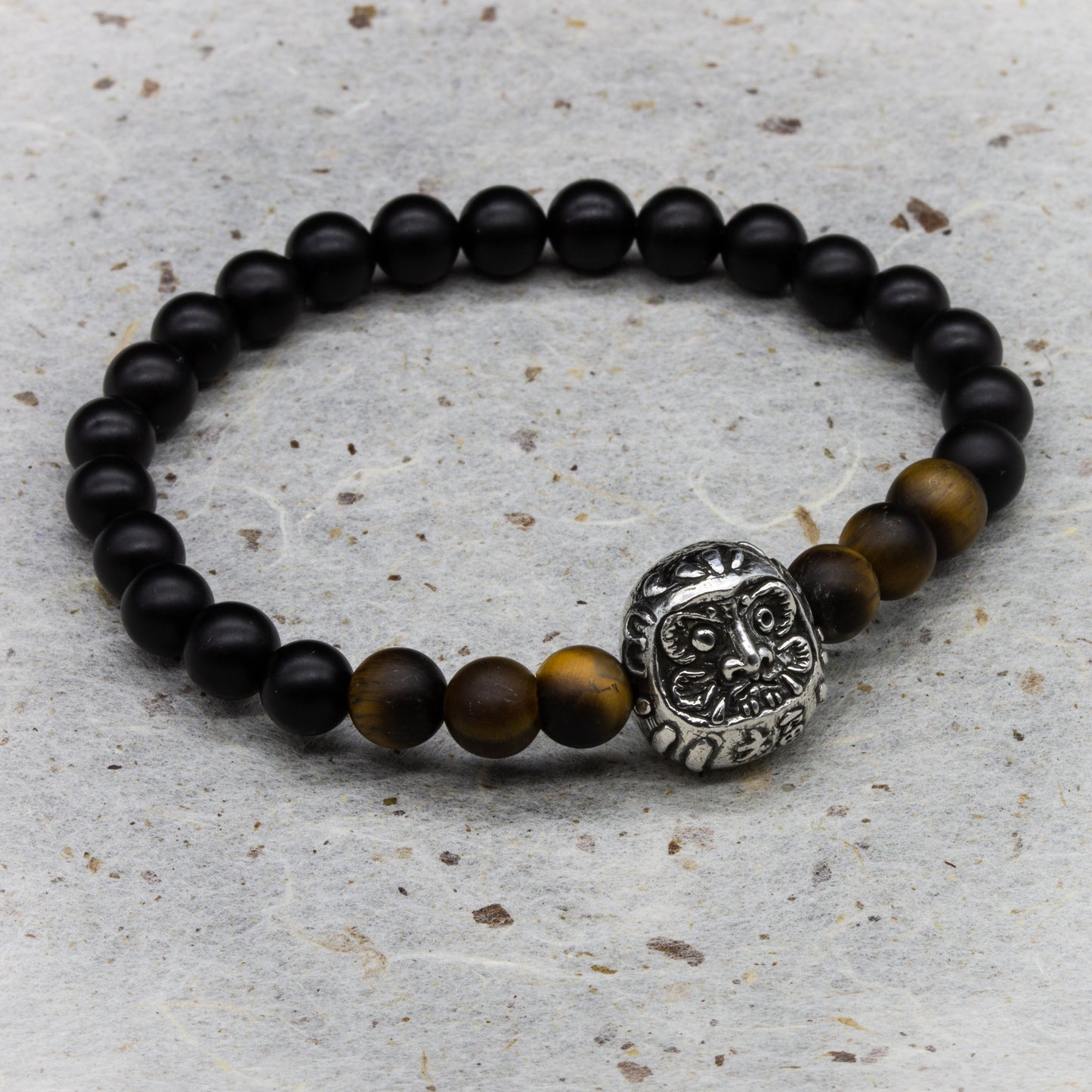 GEMSTONE DARUMA BRACELET with Handmade Silver Charm