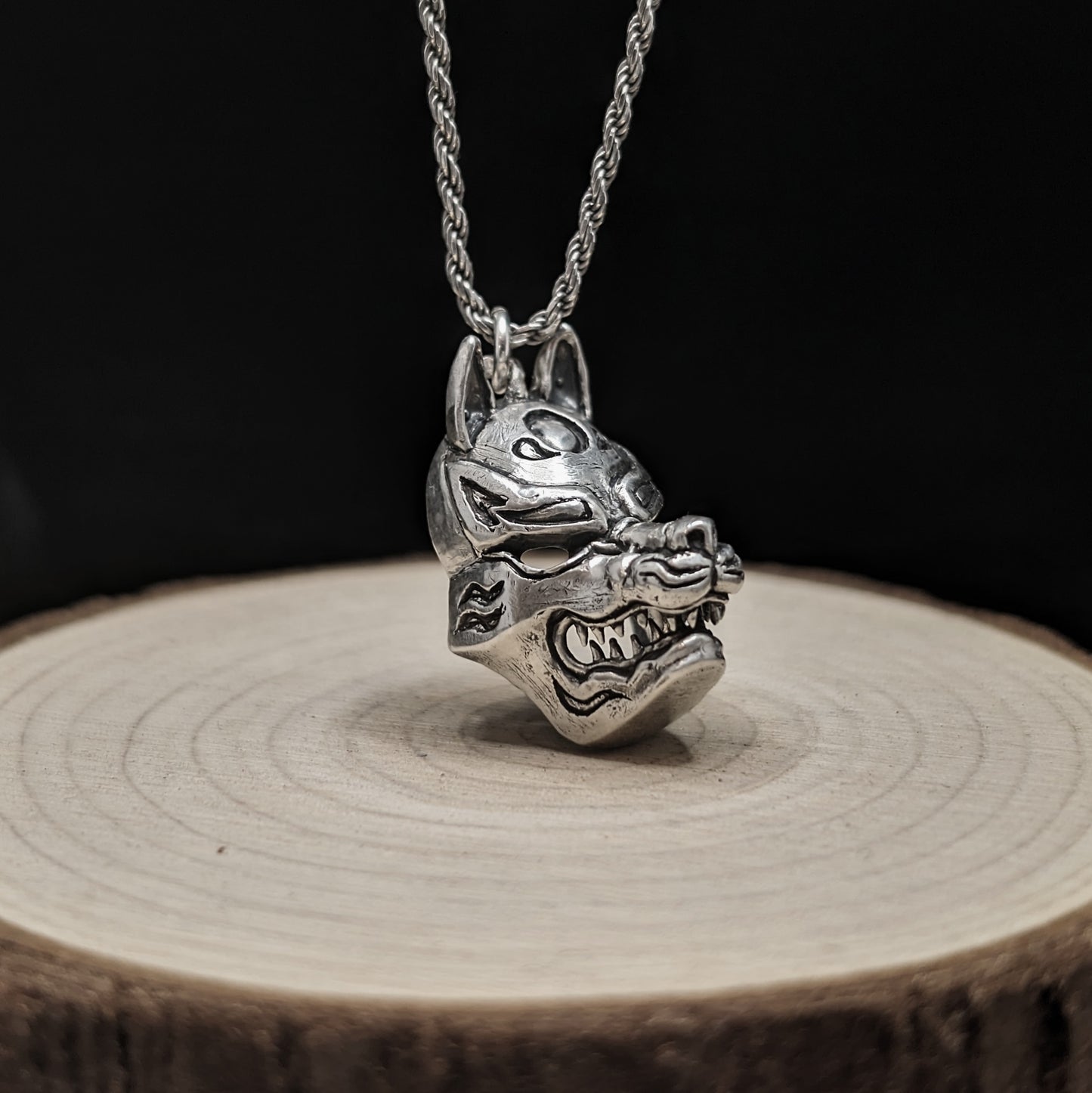 KITSUNE MASK - Unveiling the Enchantment, Handmade Pendant in 925 Sterling Silver